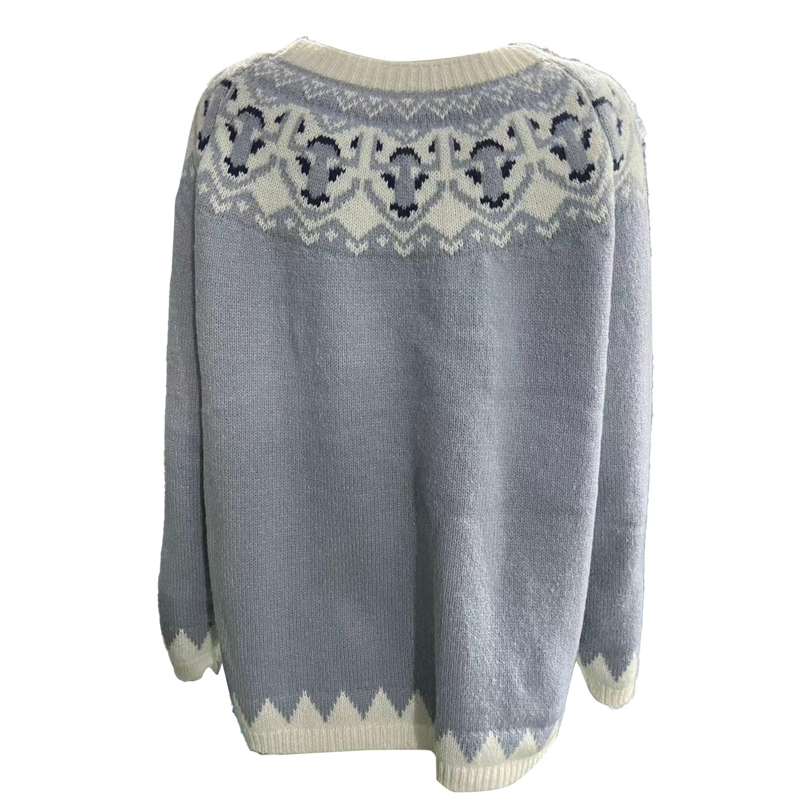 Norweger Pullover Damen, Fair Isle Pullover Damen Elegant Rundhals Pullover Basic Langarmshirt Bunte Strickpullover Casual mit Aufdruck GroßE GrößEn Warm Winter Jumpers
