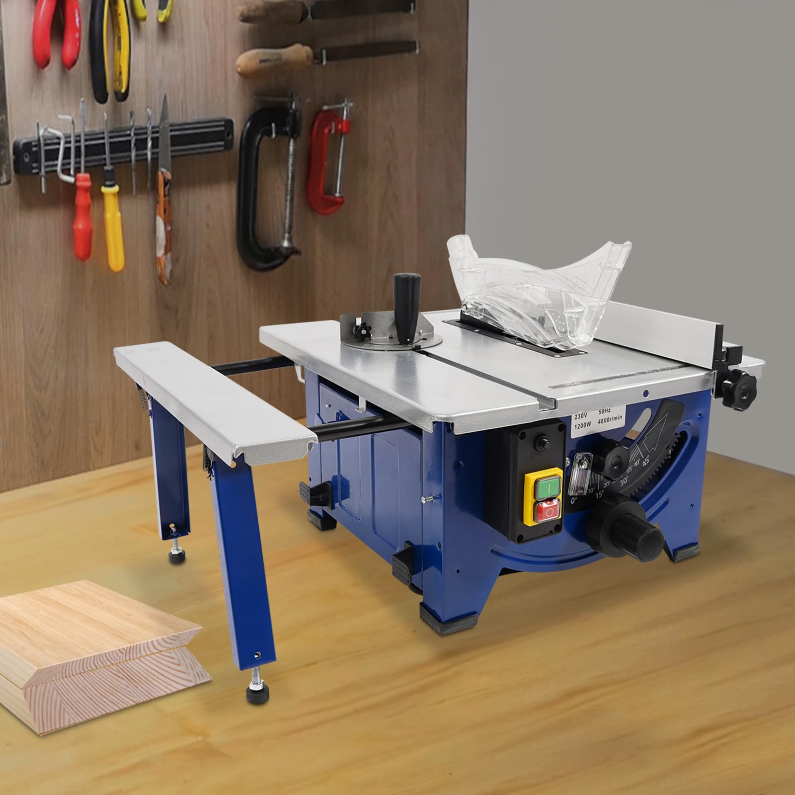 Mini stołowa pilarka tarczowa 1200 W z 24-zębowym brzeszczotem, 4800 obr./min, głębokość cięcia 45 mm, regulowany kąt 0-45°, kompaktowa i przenośna – do drewna, akrylu i projektów "zrób to sam"
