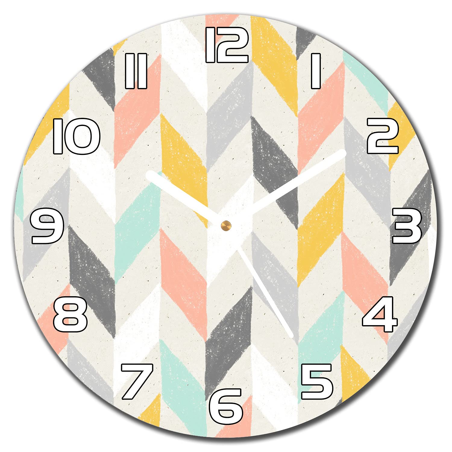 Horloge en verre cuisine et salon moderne motif chevron pastel pour ambiance sereine