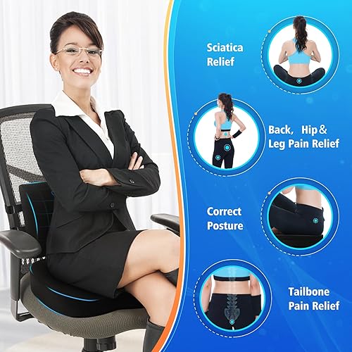 Miniatura 2 de CushZone Cojín de asiento, almohada de apoyo lumbar con correa ajustable, cojines para silla para aliviar el dolor de ciática, con funda lavable