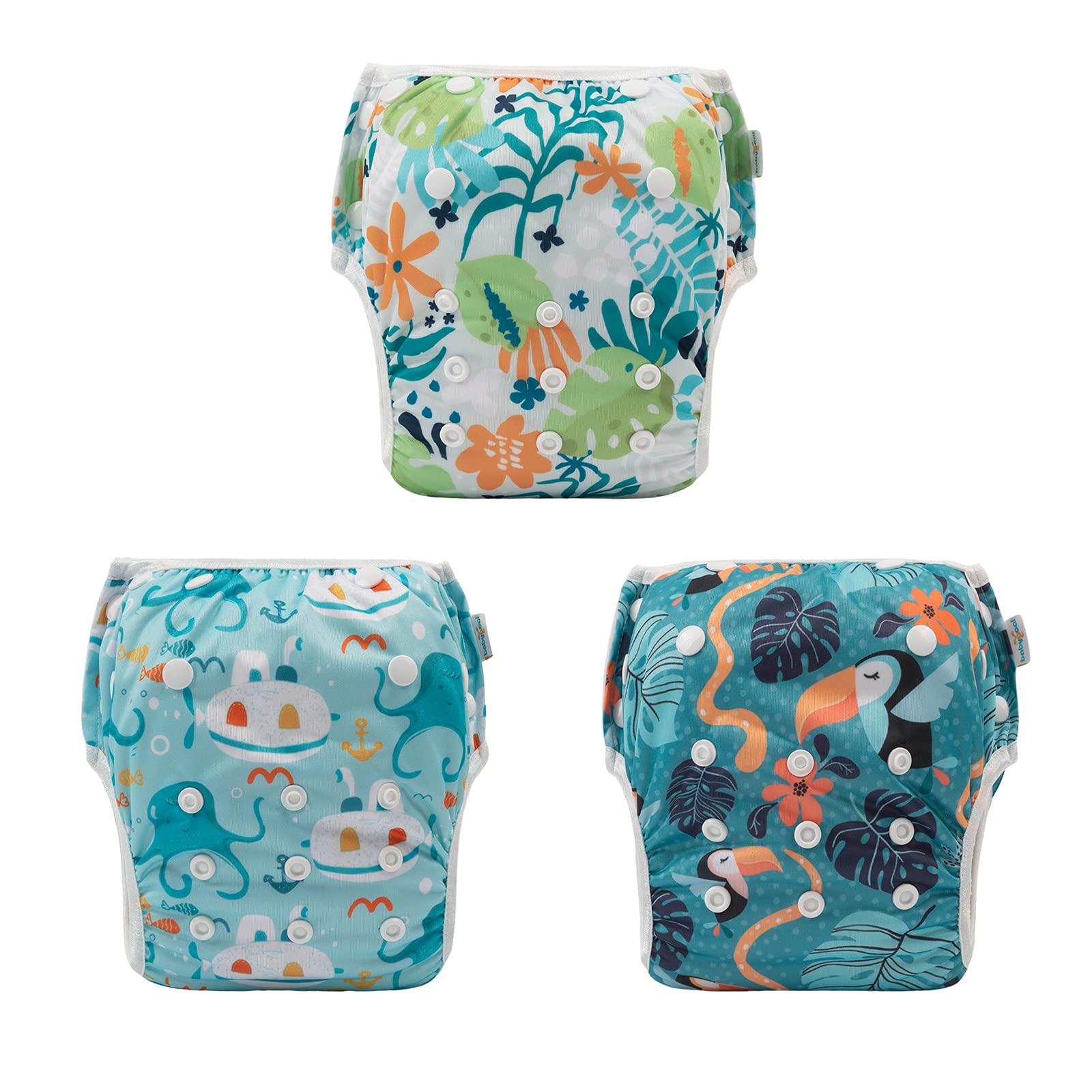 Babygoal Baby Swim Diapers 3 Pack for 0-8 Months Infant Girls and Boys, Reusable Adjustable Washable for Swimming Lessons-Flower,Octopus