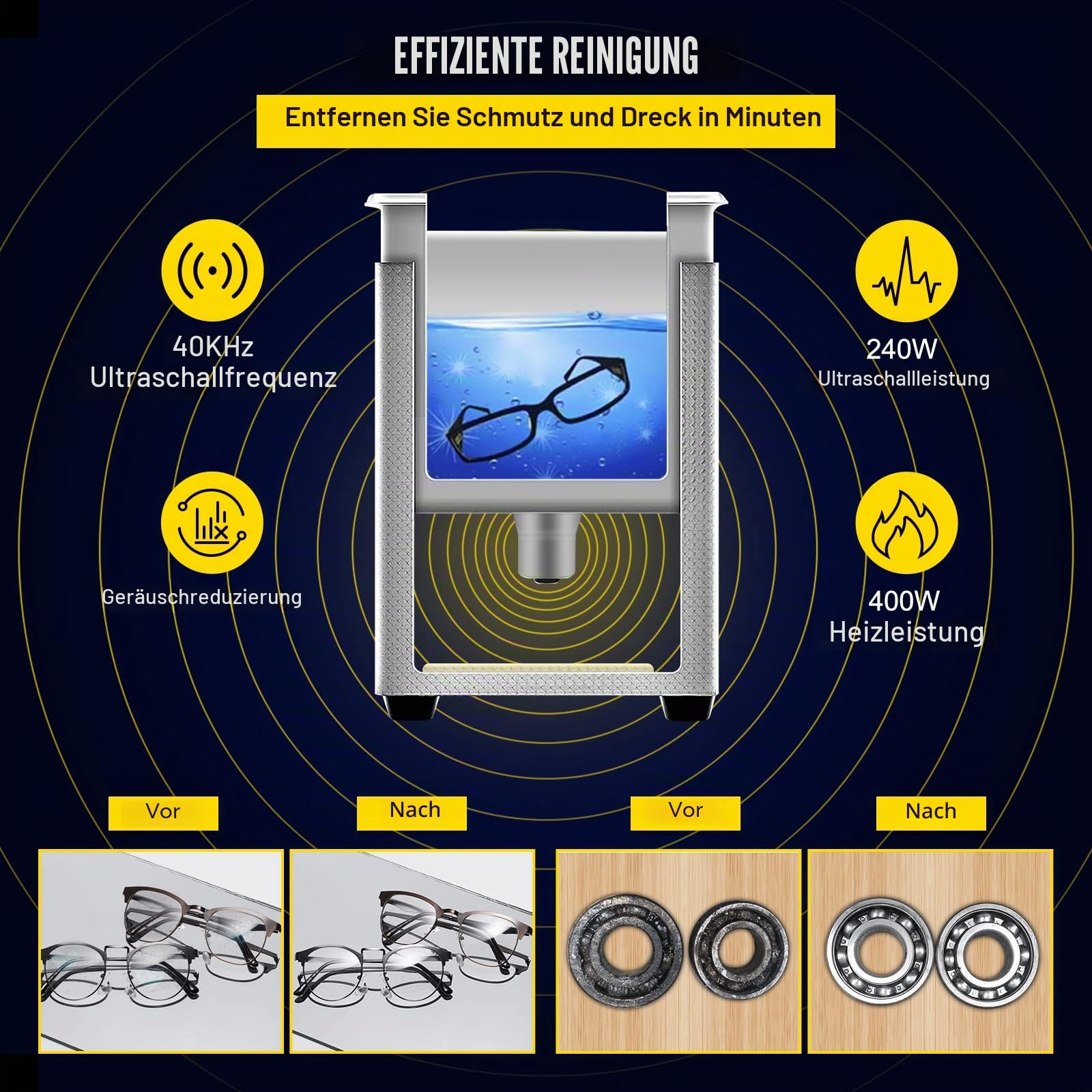 VEVOR 10 L verbesserter Ultraschallreiniger (400 W Heizung, 240 W Ultraschall) Professioneller digitaler Labor-Ultraschallreiniger mit Heizungstimer für die Reinigung von Teilen und Instrumenten