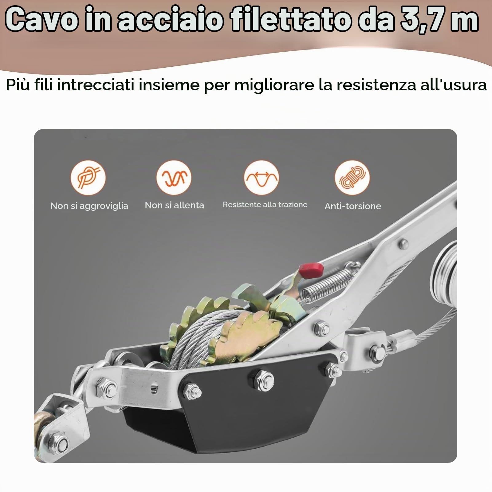 Paranco a Fune a Leva Manuale, Cricchetto a Fune con Doppio Gancio, Argano Manuale a Cricchetto per Costruzioni e Autostrade