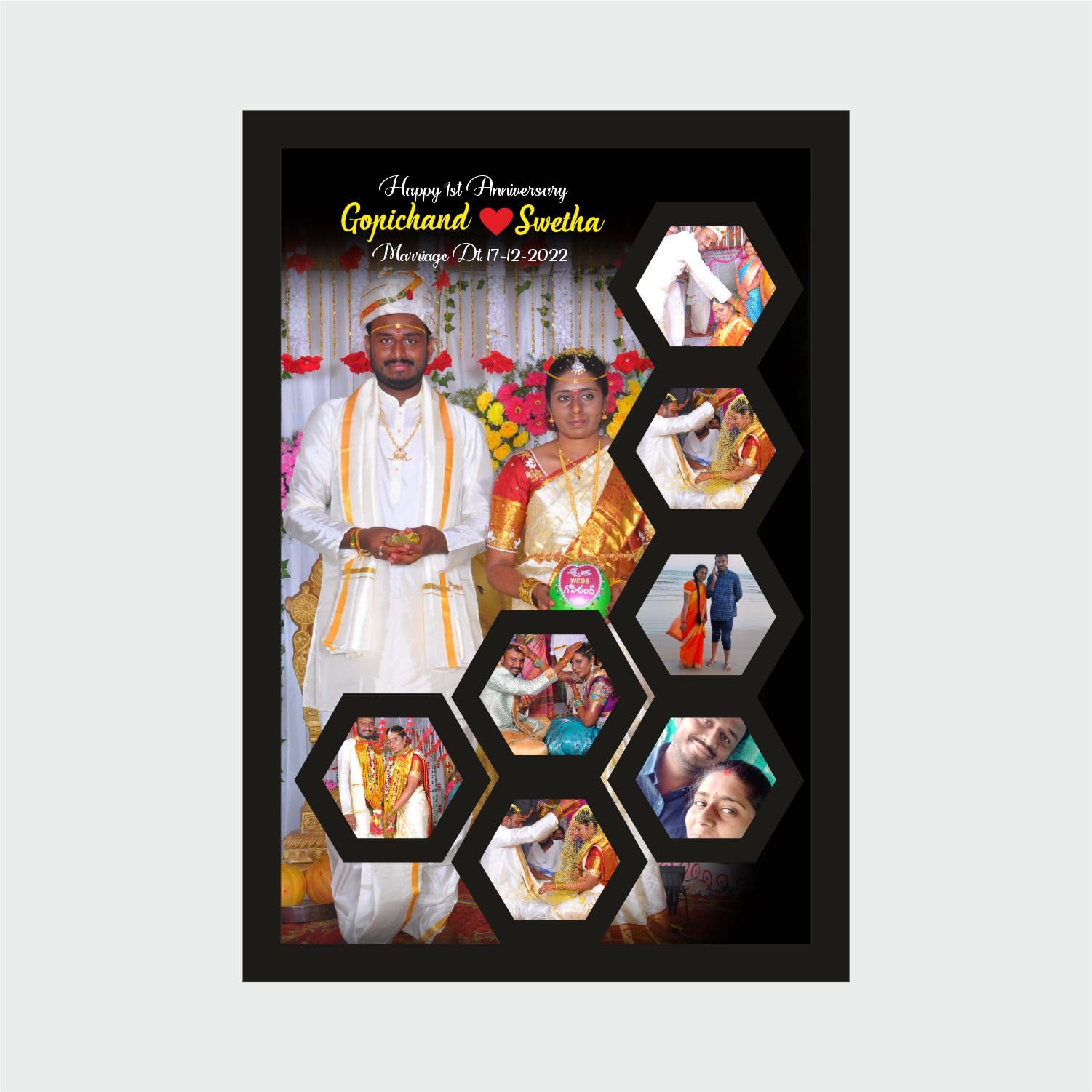 A4 Size Wood Customised Personalized Collage Photo Frame for Wall Table Decor as Anniversary, Birthday, Wedding Gifts for Friends, Couples | 8x12 Inch Happy Anniversary Couple Photo Frame A3 12x18 Frame