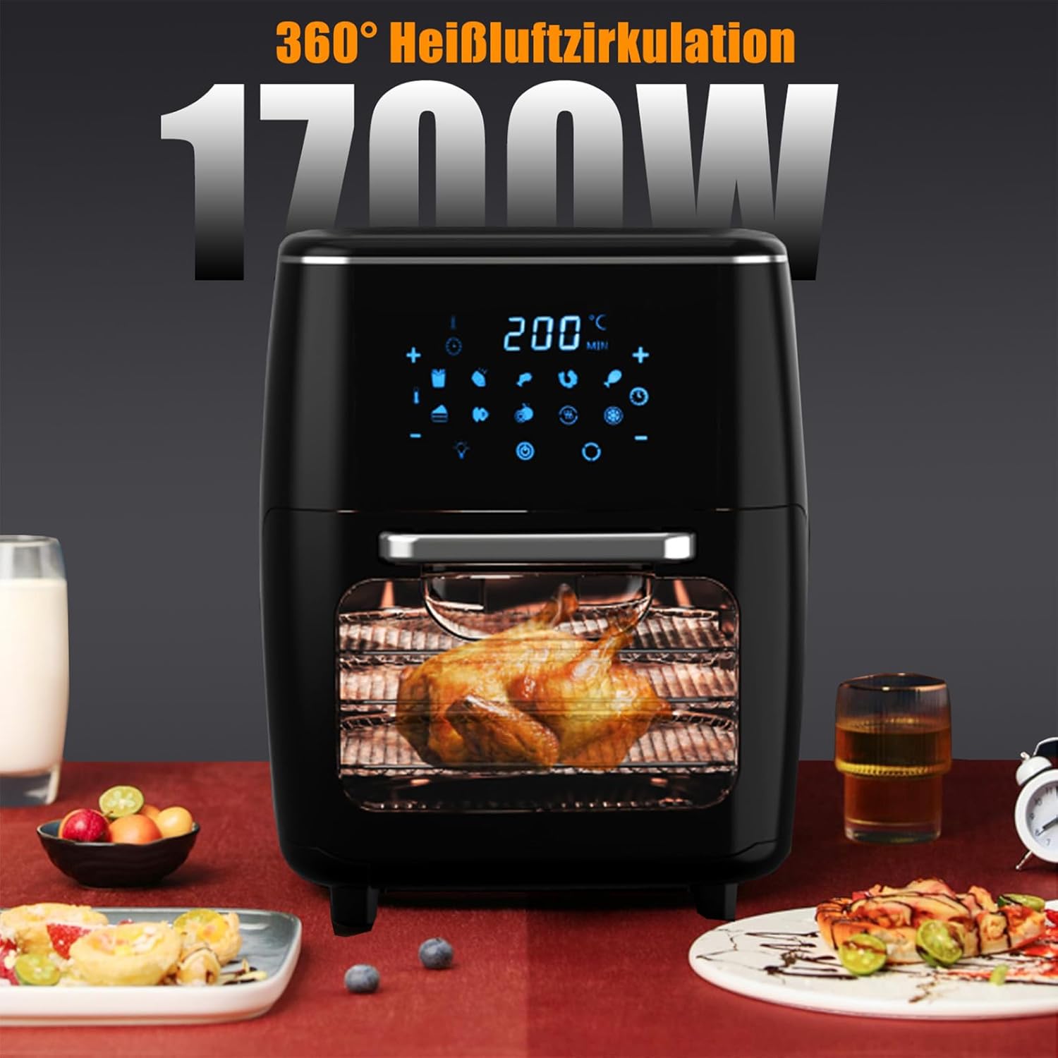 Fine Life Pro Friggitrice ad aria calda da 13 l, con touch screen LED, 1700 W, friggitrice ad aria calda XXL con 8 diversi programmi, controllo della temperatura, friggitrice ad aria calda, Fine Life Pro Friggitrice ad aria calda da 13 l, con touch screen LED, 1700 W, friggitrice ad aria calda XXL con 8 diversi programmi, controllo della temperatura, friggitrice ad aria calda,