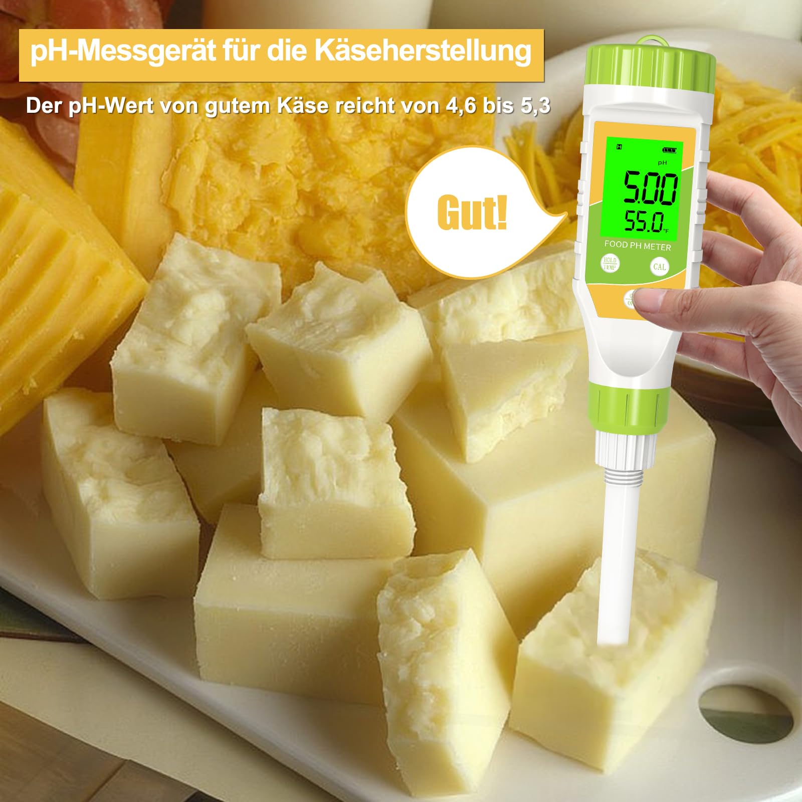 GISNPA pHmetro Digitale per Alimenti, Risoluzione 0,01 ad Alta Precisione con Display LCD Retroilluminato e ATC per Carne, Pane, Conserve, Birra, Formaggio, Campioni Solidi, Terreni Morbidi e Acqua