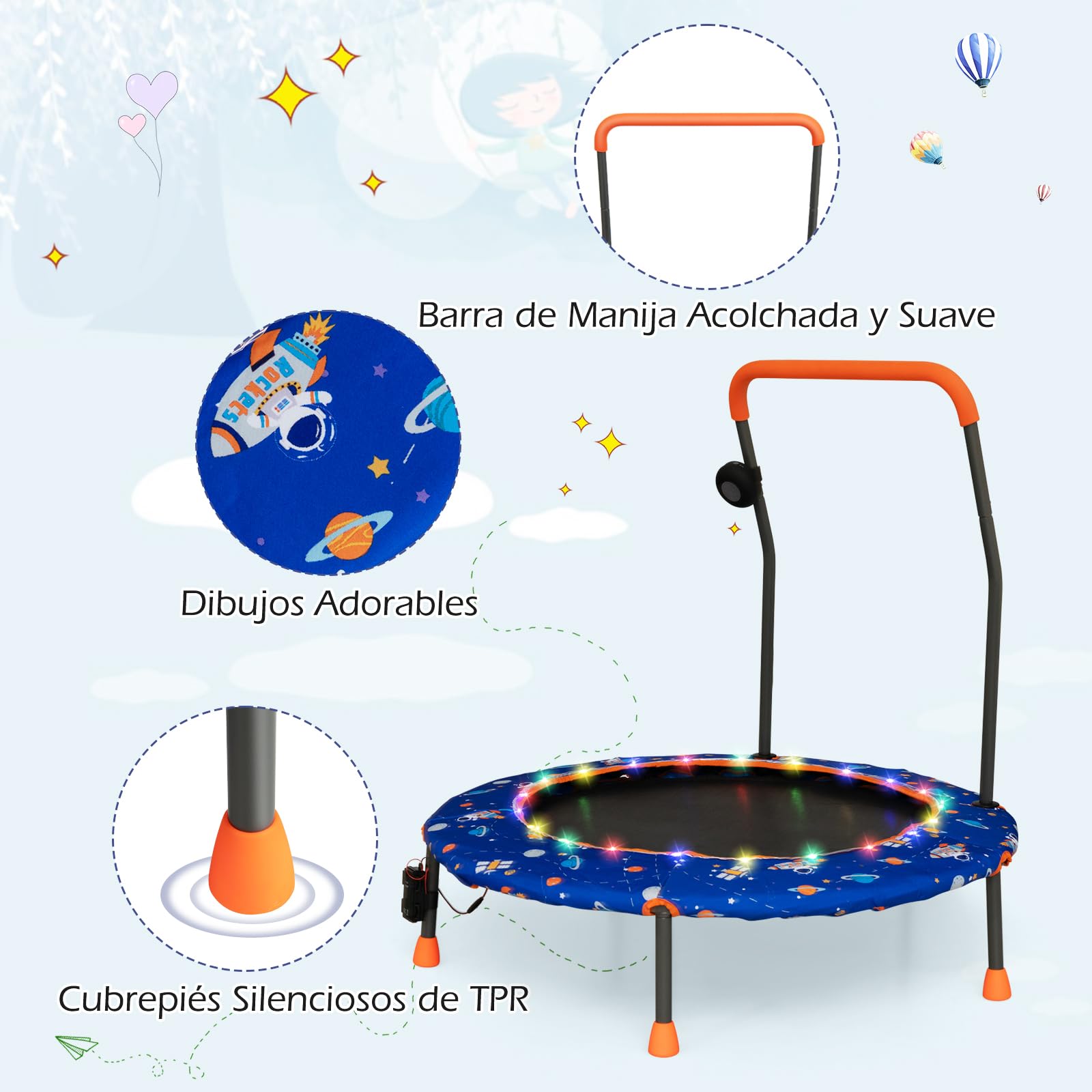 COSTWAY Trampolín para Niños de 92 cm, Mini Trampolín con Manija de Seguridad, Alfombra de Salto Redonda & Cubierta Protectora, Trampolín Infantil de 3 a 6 años para Interior