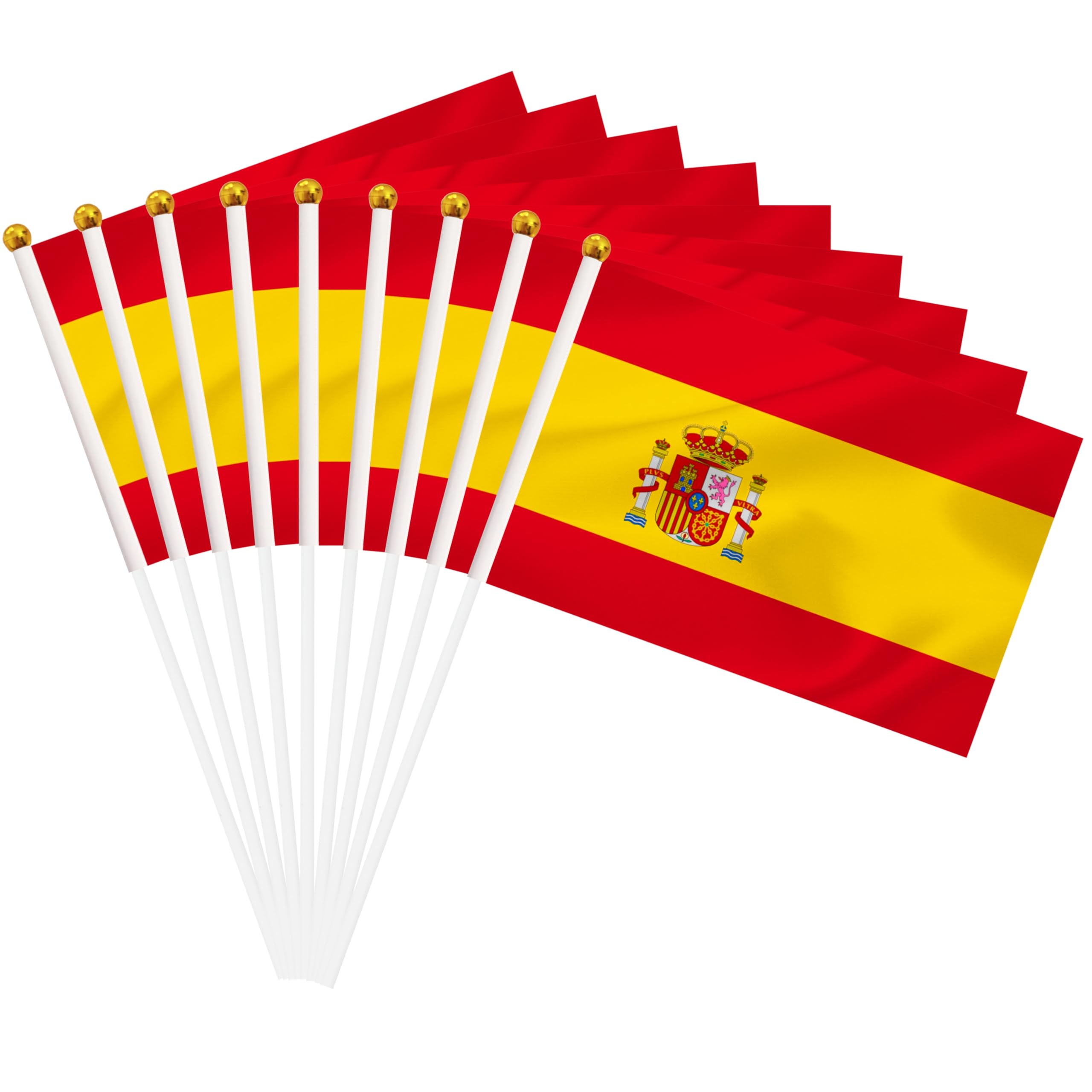 50 Pack Spai Hand Held Mini Stick Flags, Spanish Small Miniature Stick Flag with 8.2 x 5.5 Inch Flag, Outdoor Decoration, Party Decorations, Supplies for Parades, Festival Events Celebration (Spain)