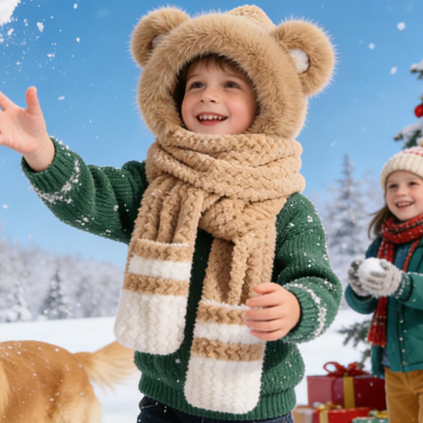 Écharpe d'hiver à capuche en peluche en forme d'ours avec gants intégrés - Cache-cou pour skieurs, randonneurs, coureurs et utilisation quotidienne