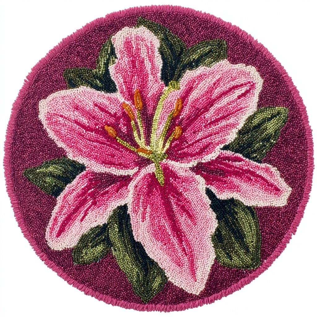 AMBATTERY Round DIY Latch Hook Rug Kits,Lily Flowers