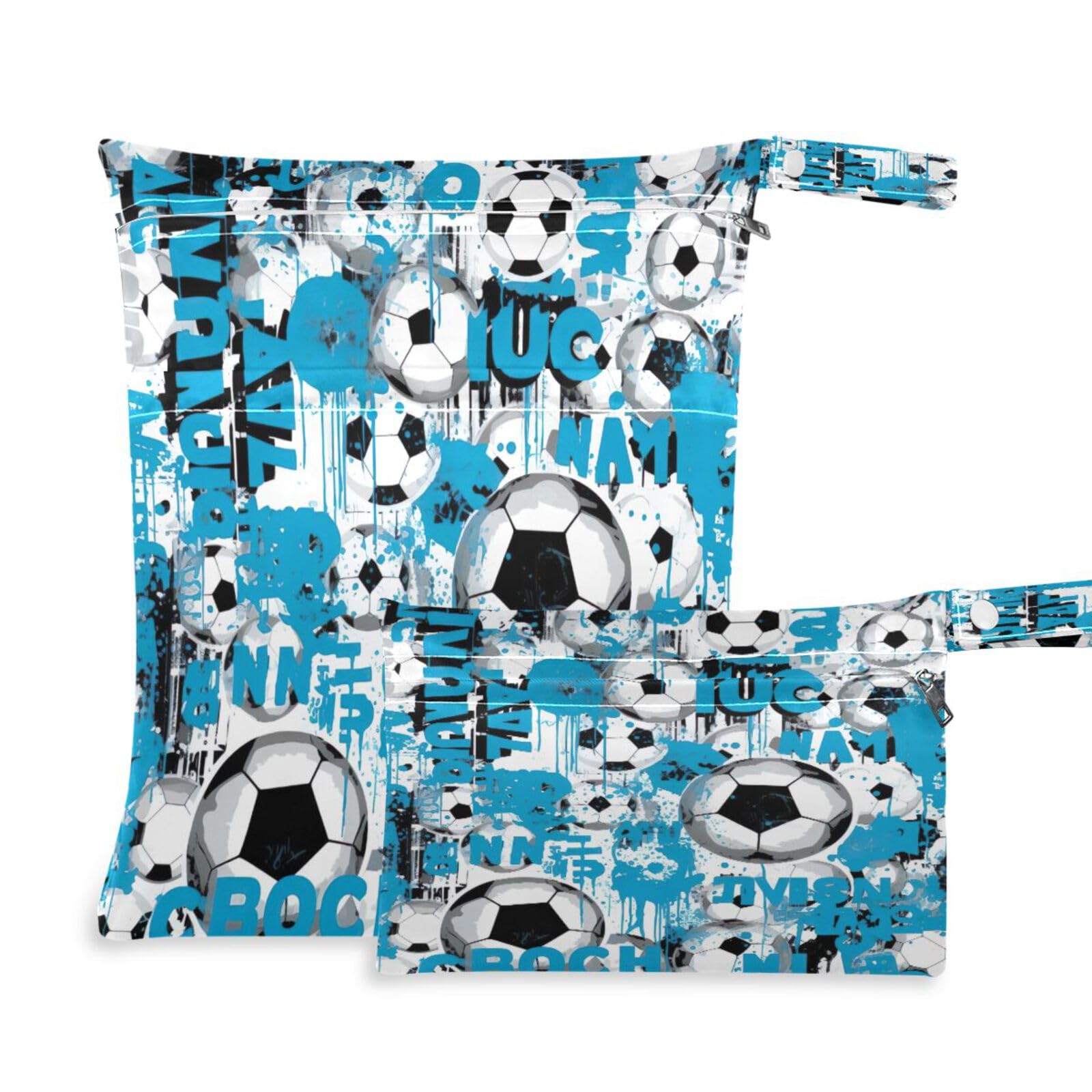 ATTX Blue Football Wet Dry Bags 2-Pack - Reusable Cloth Diaper Storage for Travel, Beach & Gym | Multi-Use Waterproof Bags for Swimsuits, Baby Clothes, Sports Gear#480