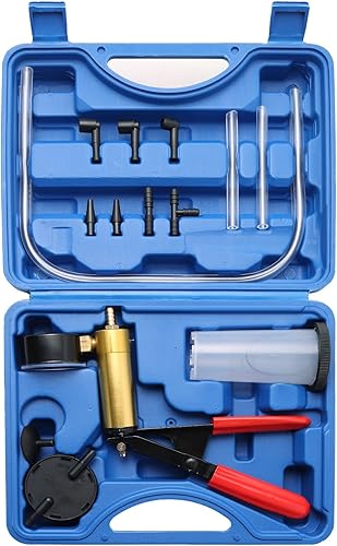 Kit de purga de frenos con bomba de vacío de mano | Sistema de purga de frenos y embrague de 16 piezas con adaptadores de indicador, juego de purga