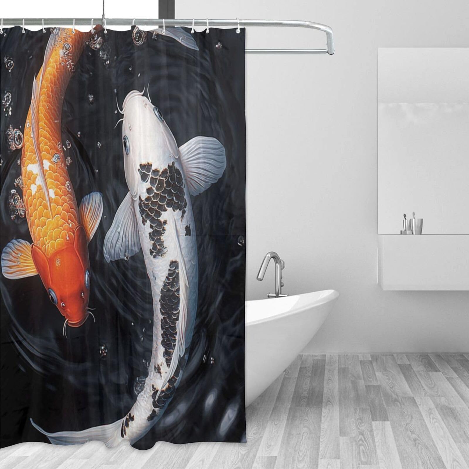 Cortina de ducha japonesa con diseño de pez koi, tela impermeable con 12 ganchos, 72 x 72 pulgadas, lavable a máquina