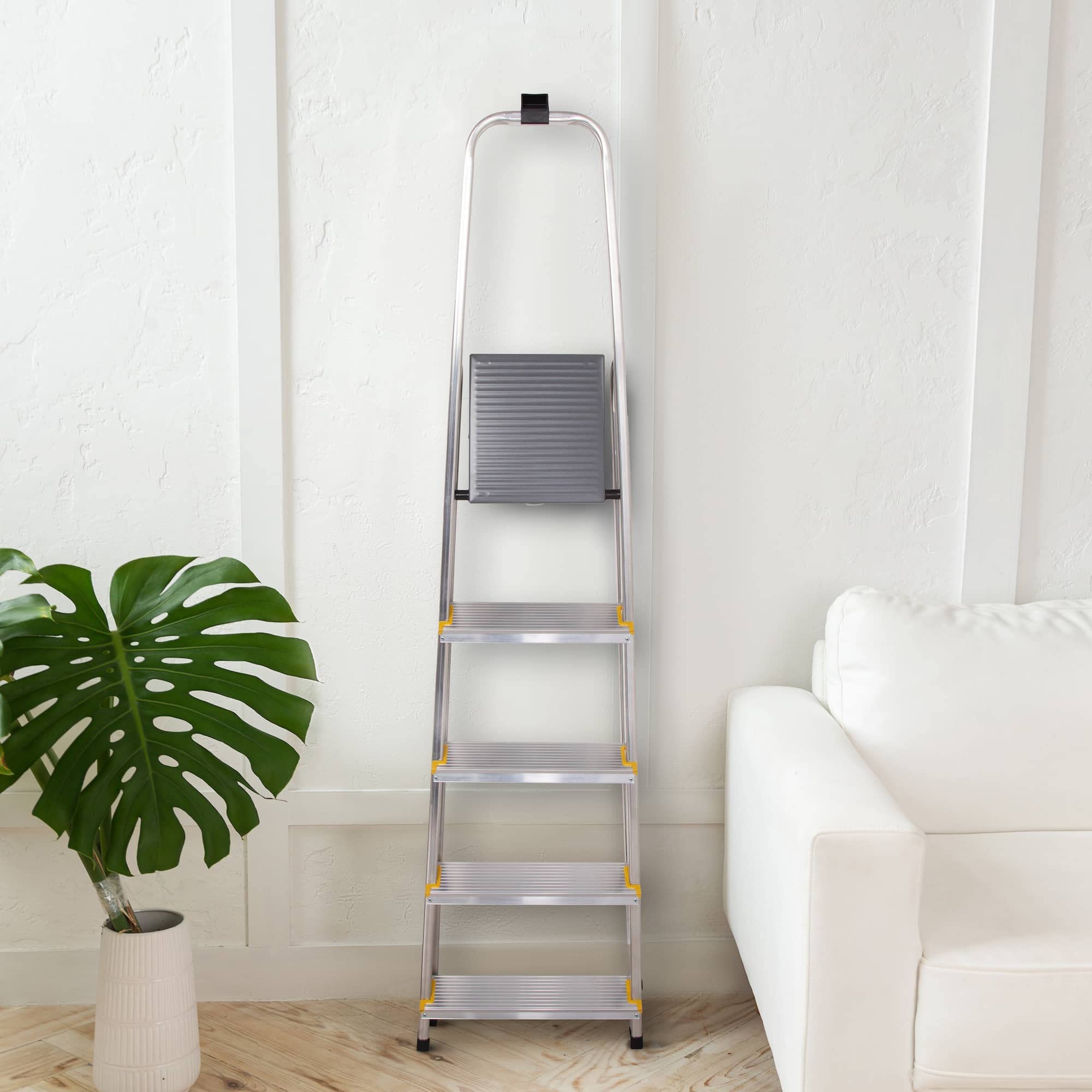 HOSTRÖM Escabeau 5 marches DURA Pliable, marchepied léger en Aluminium, Hauteur Plateforme 97cm, Pieds antidérapants, Charge 150kg, Garantie 5 Ans