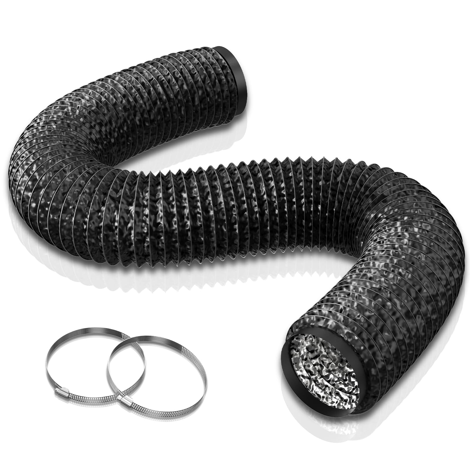 Aygrochy Tubo di Ventilazione in PVC da 150 mm, Isolamento Tubo Flessibile di Scarico in Alluminio da 5 m con 2 Fascette in Acciaio per Condizionatore d'aria, Deumidificatore, Estrattore