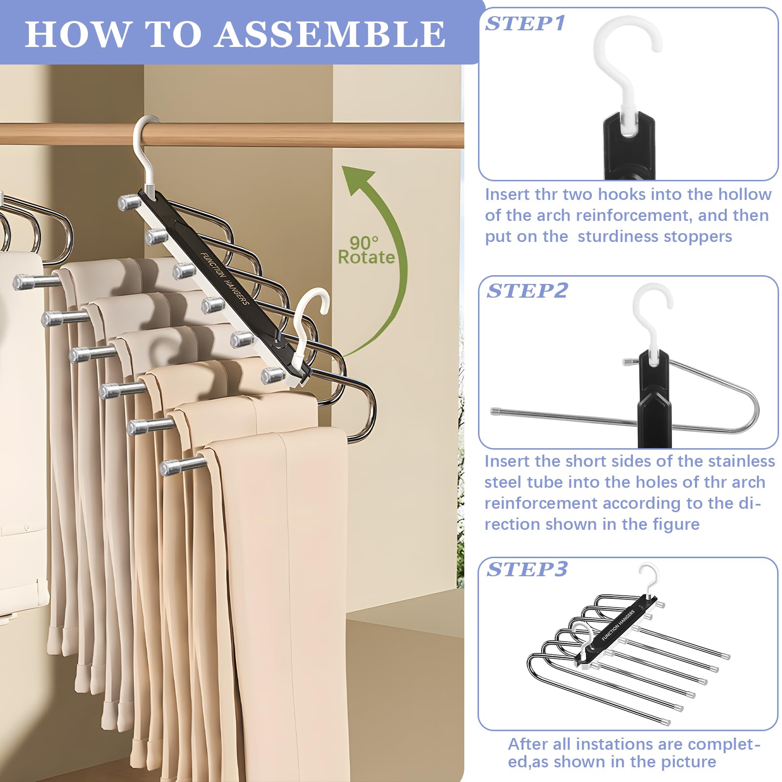 Appendiabiti Multifunzione 6 In 1 - In Acciaio Inox, 49x36 Cm, Per Pantaloni E Accessori, Salvaspazio
