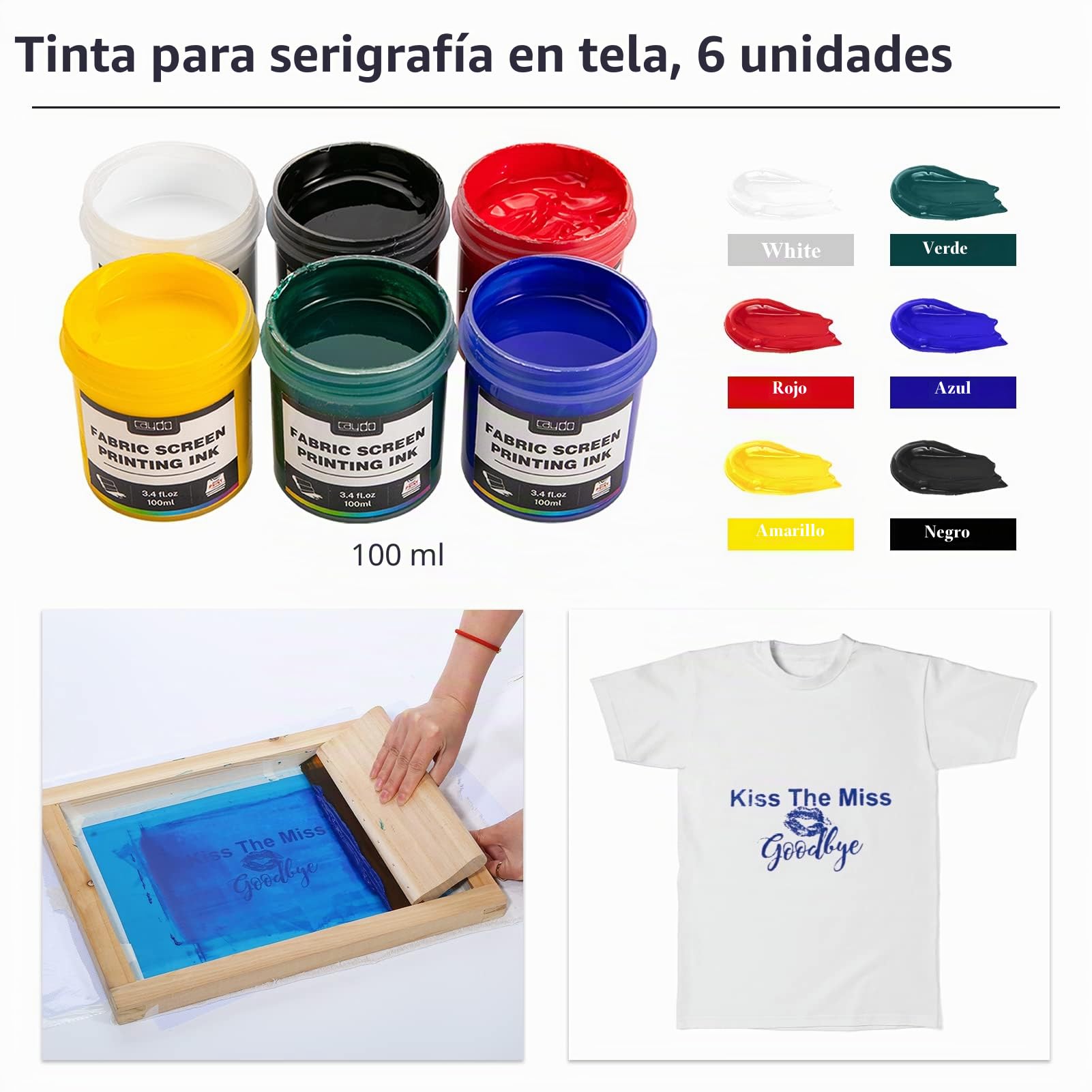 Caydo Kit de serigrafía de 54 piezas Inculde de 50 W LED de exposición UV, 6 tintas de impresión de pantalla a color, emulsión fotográfica de impresión de pantalla, revestimiento de cuchara de