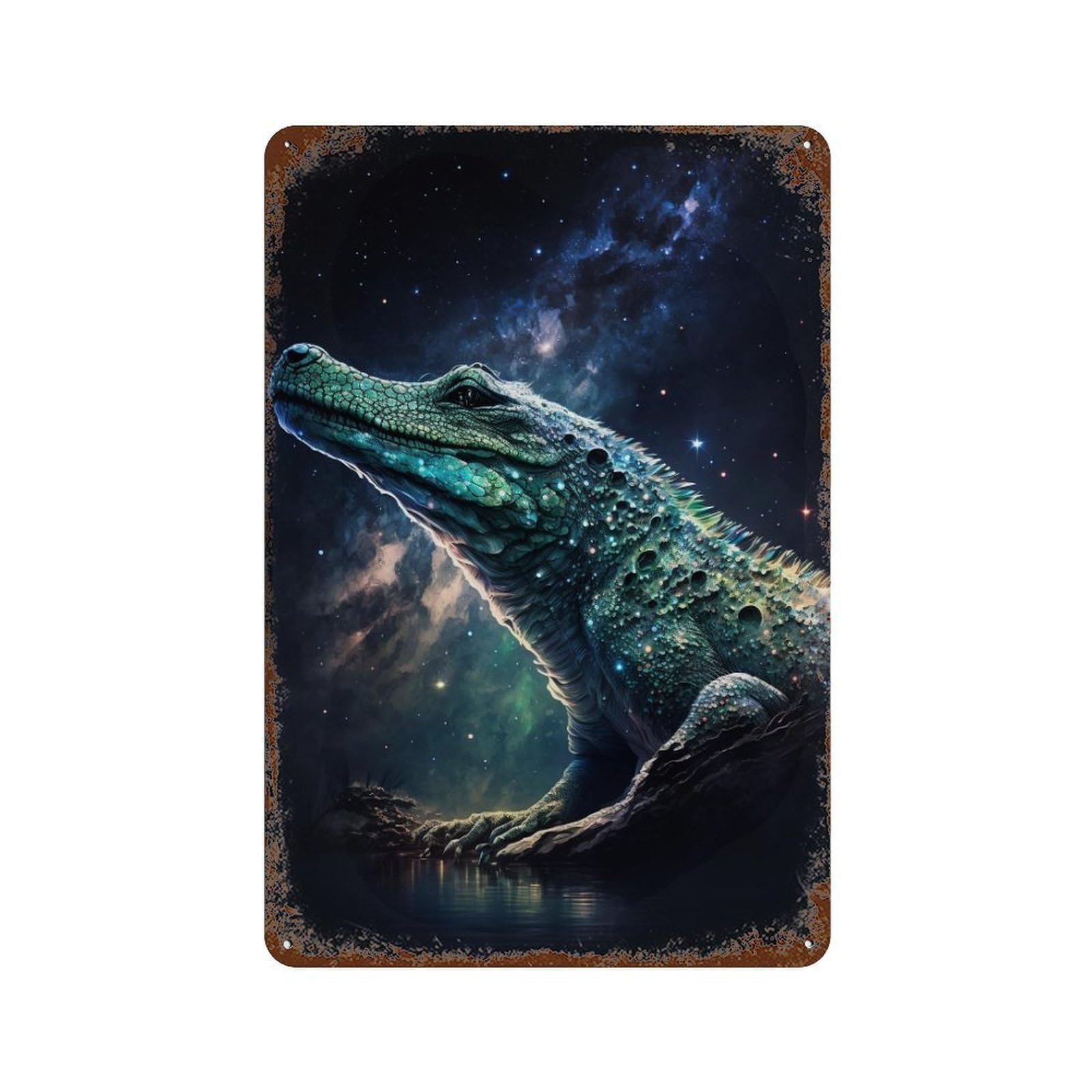 Galactic Crocodile Art Print-13 Retro Metal Sign 11.8"x7.9", Classic Wall Plaque for Basement, Hobby Room And Garage Decor