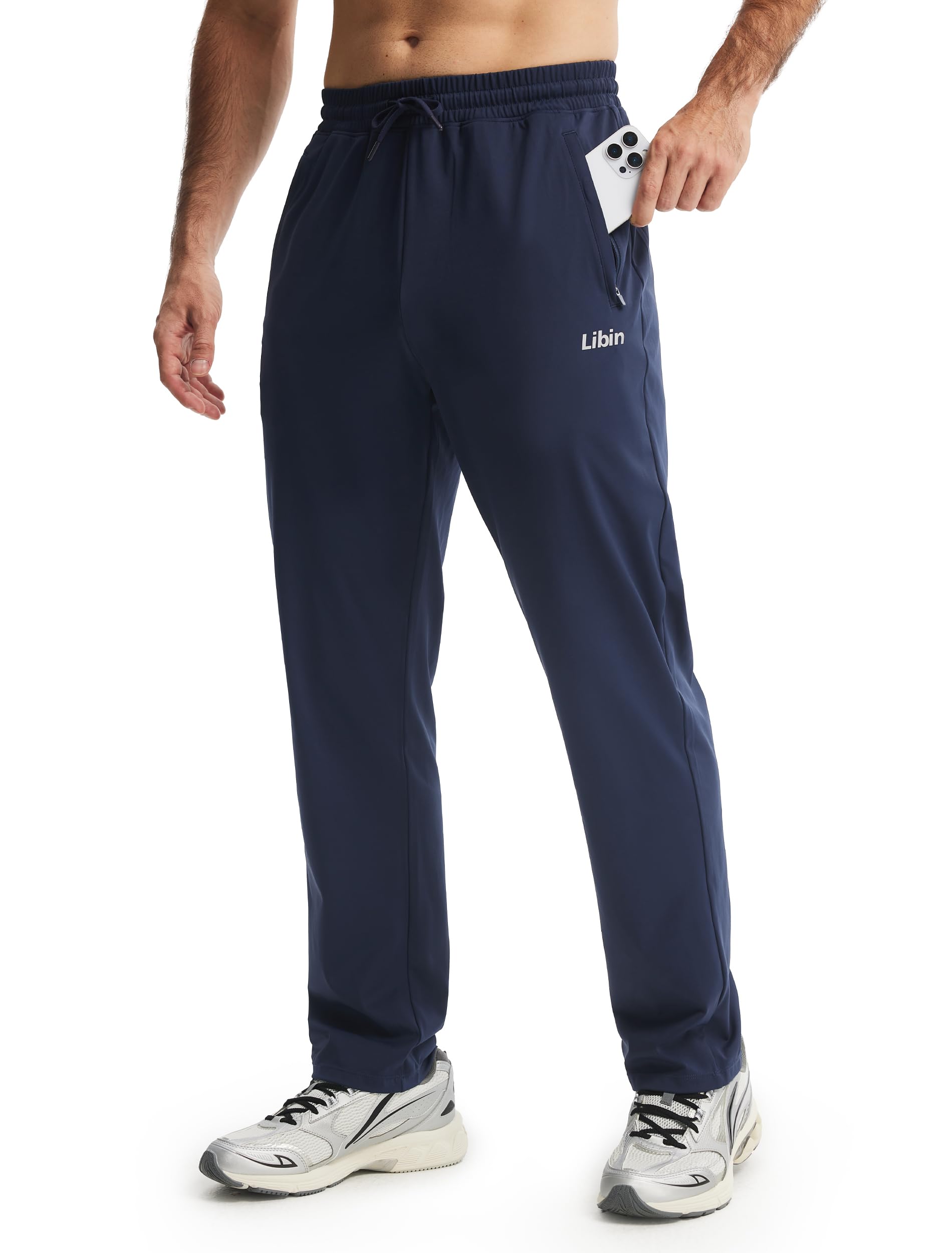 Libin Jogginghose Herren Lange Trainingshose Sporthose Freizeithose Fitness Yogahose Sweathose Stretch Gym Lounge Weites Bein Jogger Hosen mit Reißverschlusstaschen, Marineblau M