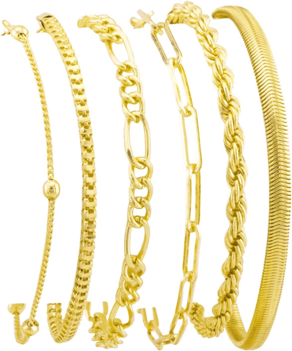 14K Gold Plated Waterproof Bracelets for Women Dainty Thin Cuban Link & Paperclip Chain Bracelet Set Stackable Trendy Fashion Jewelry Gift Pack - Image 4