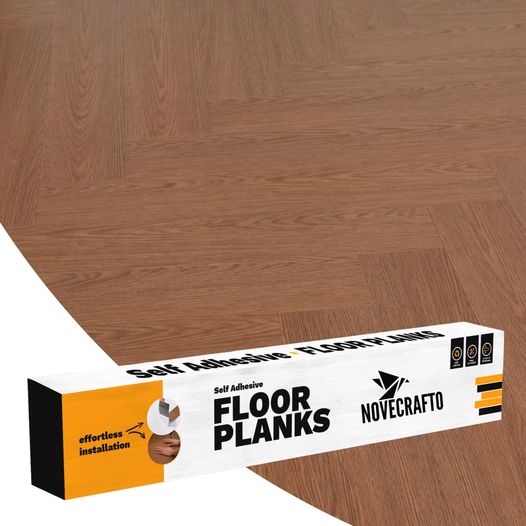 Self Adhesive Floor Planks - 20 Planks Pack Covering 29.92 sq ft / 2.78sqm | Each Stick On Tile Plank Measures 5.9x35.9in (91.4x15.2cm) | Peel and Stick Vinyl Flooring | Light Brown Wood Effect