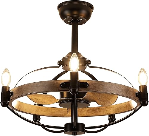 Miniatura 1 de SHIHOT Ventilador de techo enjaulado con luces y control remoto, ventilador de techo pequeño de granja de 23 pulgadas con luz, lámpara de araña