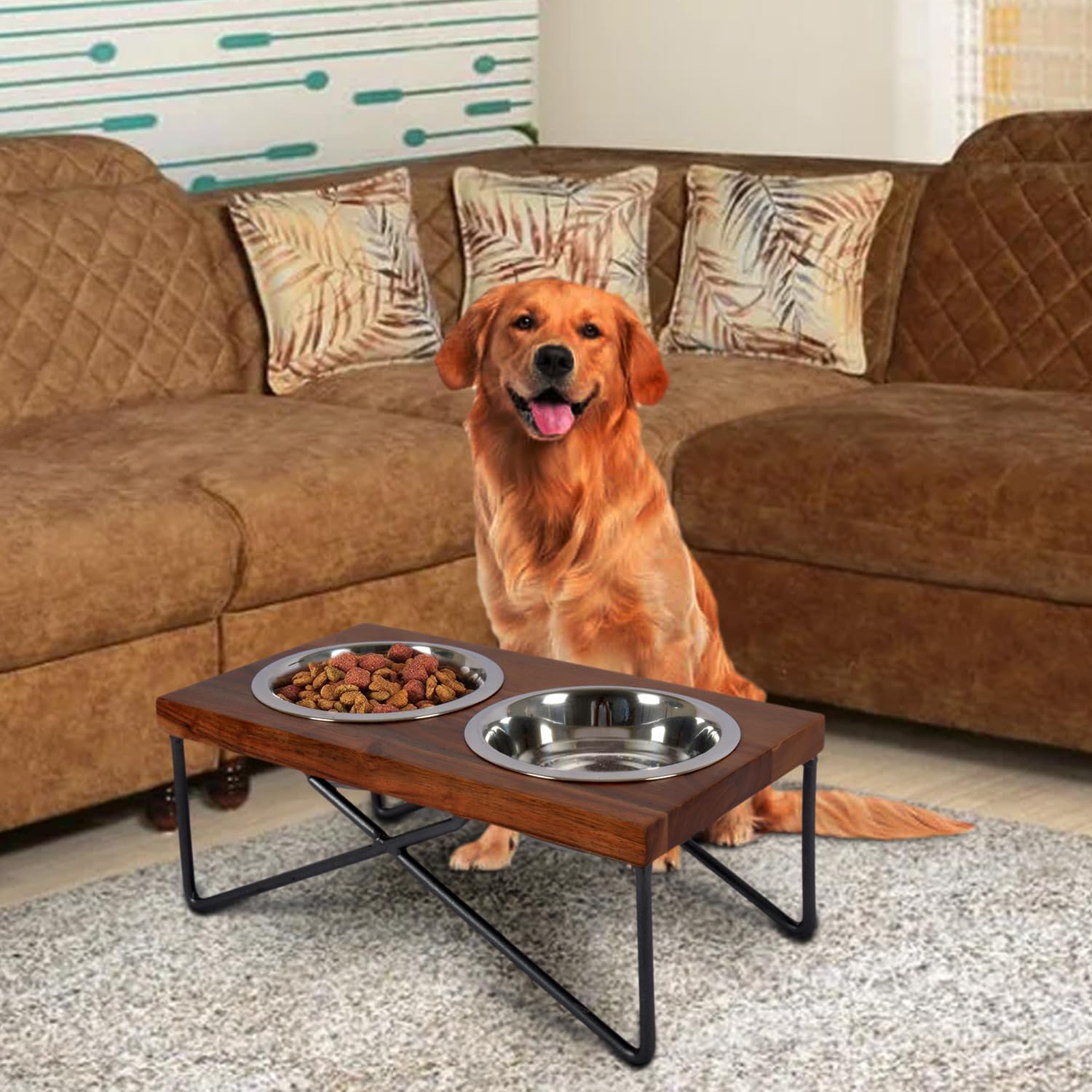Pure Souls Polo Pet Feeder, Natural Acacia Wood Feeders Stand, Elevated Dog Bowls 750 ml, Food Water Diner, Durable Double Bowl Feeding Stands for Dogs - Medium (38 x 21.5 x 15 cm) (B0D66PRS4K) Amazon Price History, Amazon Price Tracker