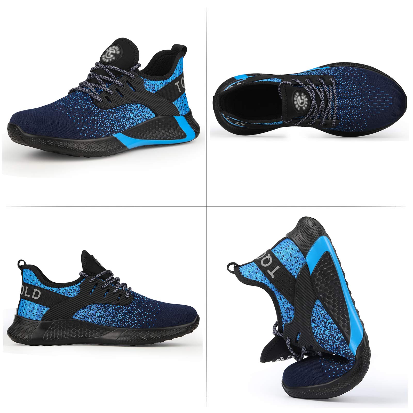AONETIGER Buty ochronne dla mężczyzn i kobiet, lekkie buty robocze, stalowy nosek, sportowe, oddychające, antypoślizgowe, 8195 niebieski, 47 EU