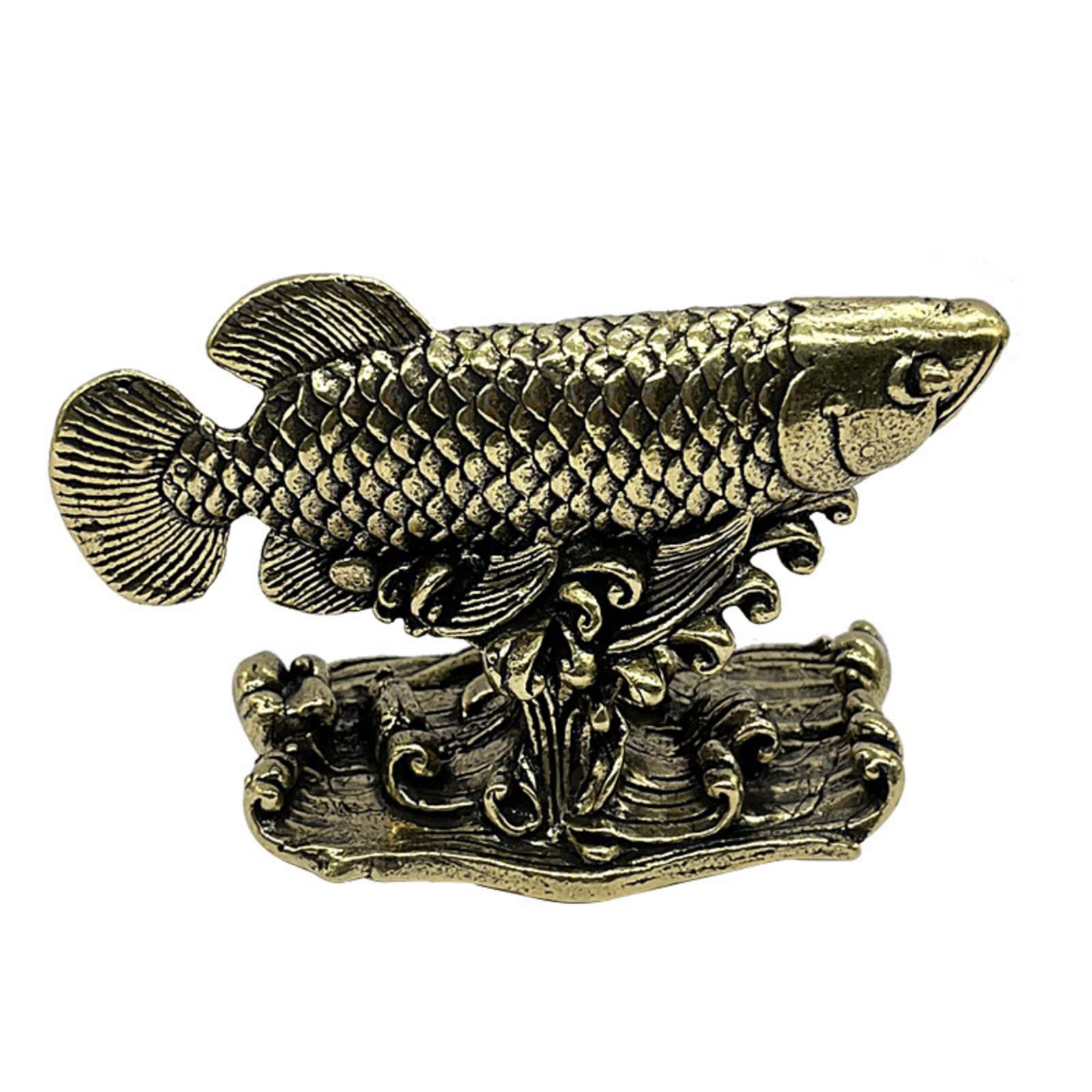 NGDFGR Brass Arowana Figurines,Fish Statue Model Crafts Desktop Ornament Home Office Living Room Study Fengshui Decor Accessories Paperweight