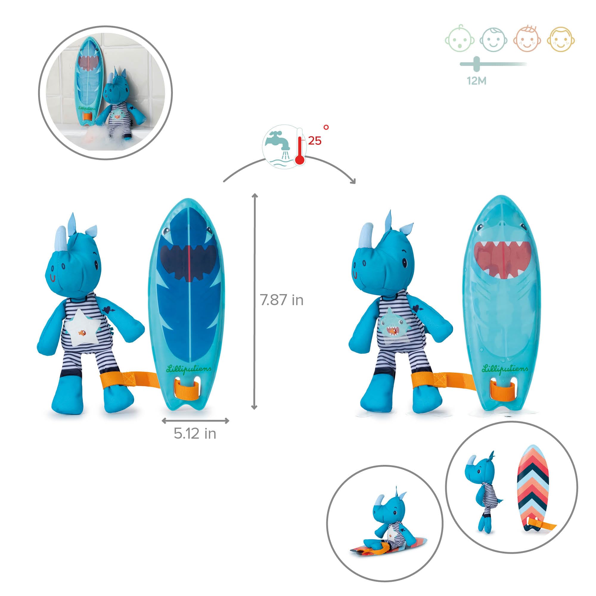 LILLIPUTIENS, Magic Surfer Marius, Interactive bath toy with color-changing effects, Drawings appear in water - Image 3