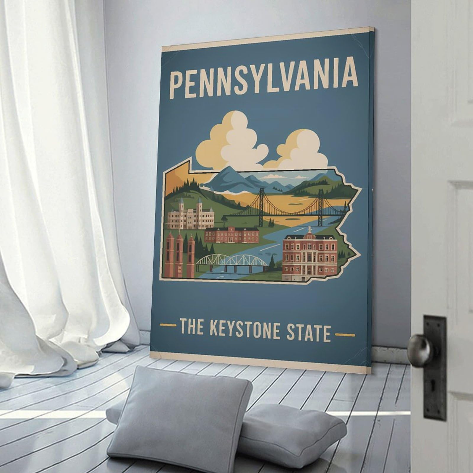 Junmoney Pennsylvania Travel Wall Art Print 24x36inch(60x90cm), for Corridors, Hallways Or Apartment Entries, Wall Decor to Refresh Empty Corners