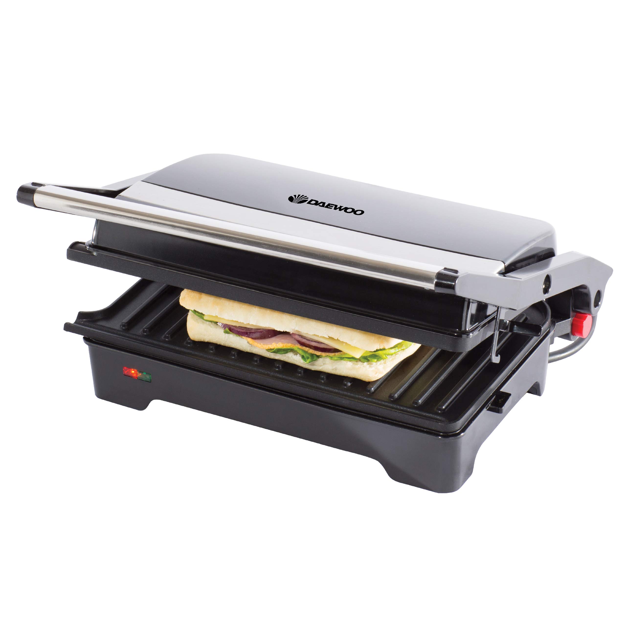 Daewoo 180° Health Grill 1500W, Non-Stick Electric Grill with Drip Tray, Floating Hinge, Dual Cooking Plates & Open Flat Design – Indoor BBQ & Griddle for Healthy Grilling