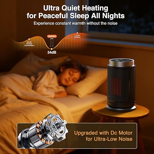 Miniatura 5 de ZAFRO Calentador de espacio, calentadores eléctricos portátiles ultra silenciosos para uso en interiores con termostato, calor rápido y gran angular