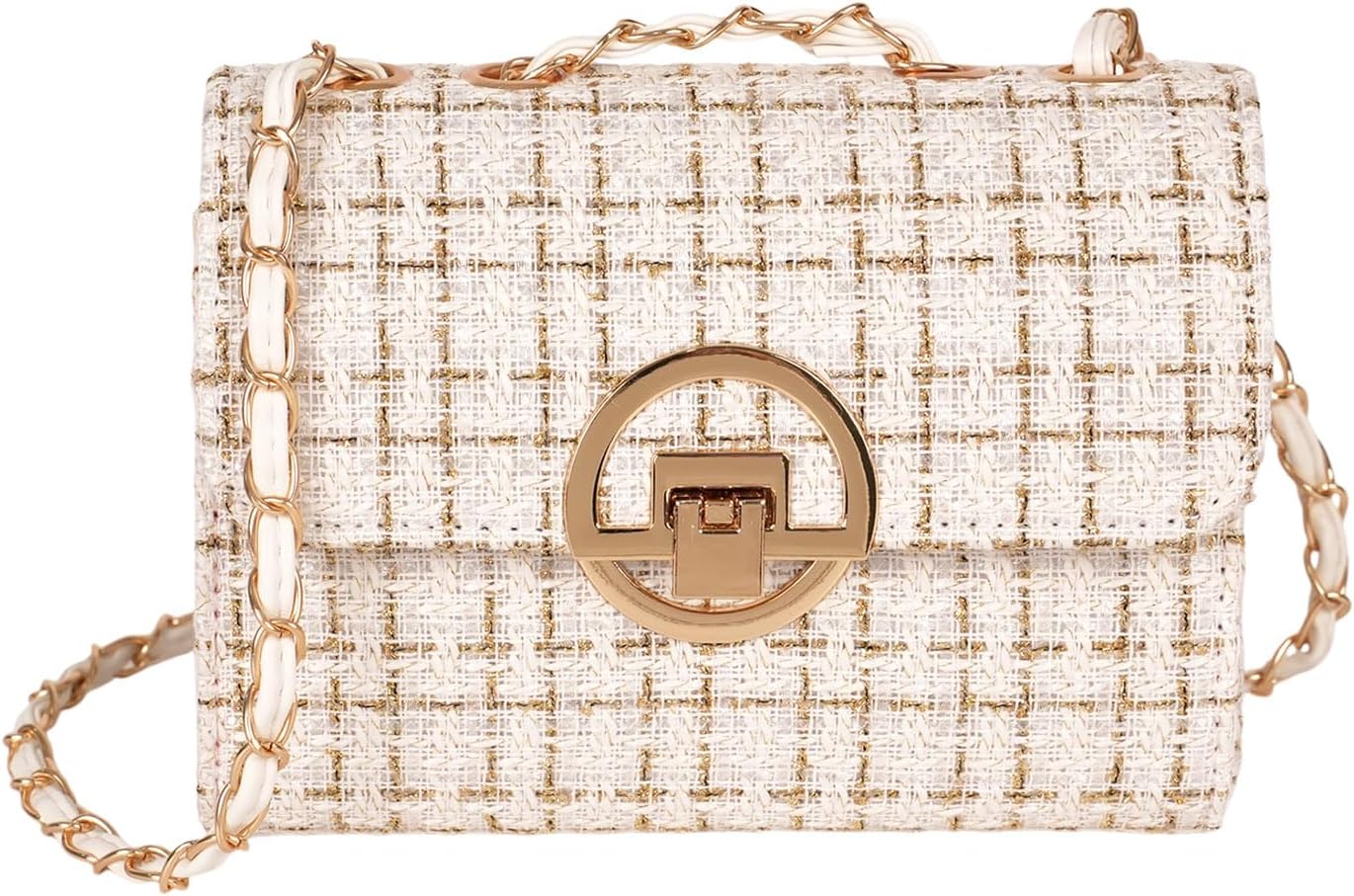 Crossbody Bags for Women Small Handbags Leather Shoulder Bag Tweed Purses Evening Bag Clutch Satchels with Chain Strap