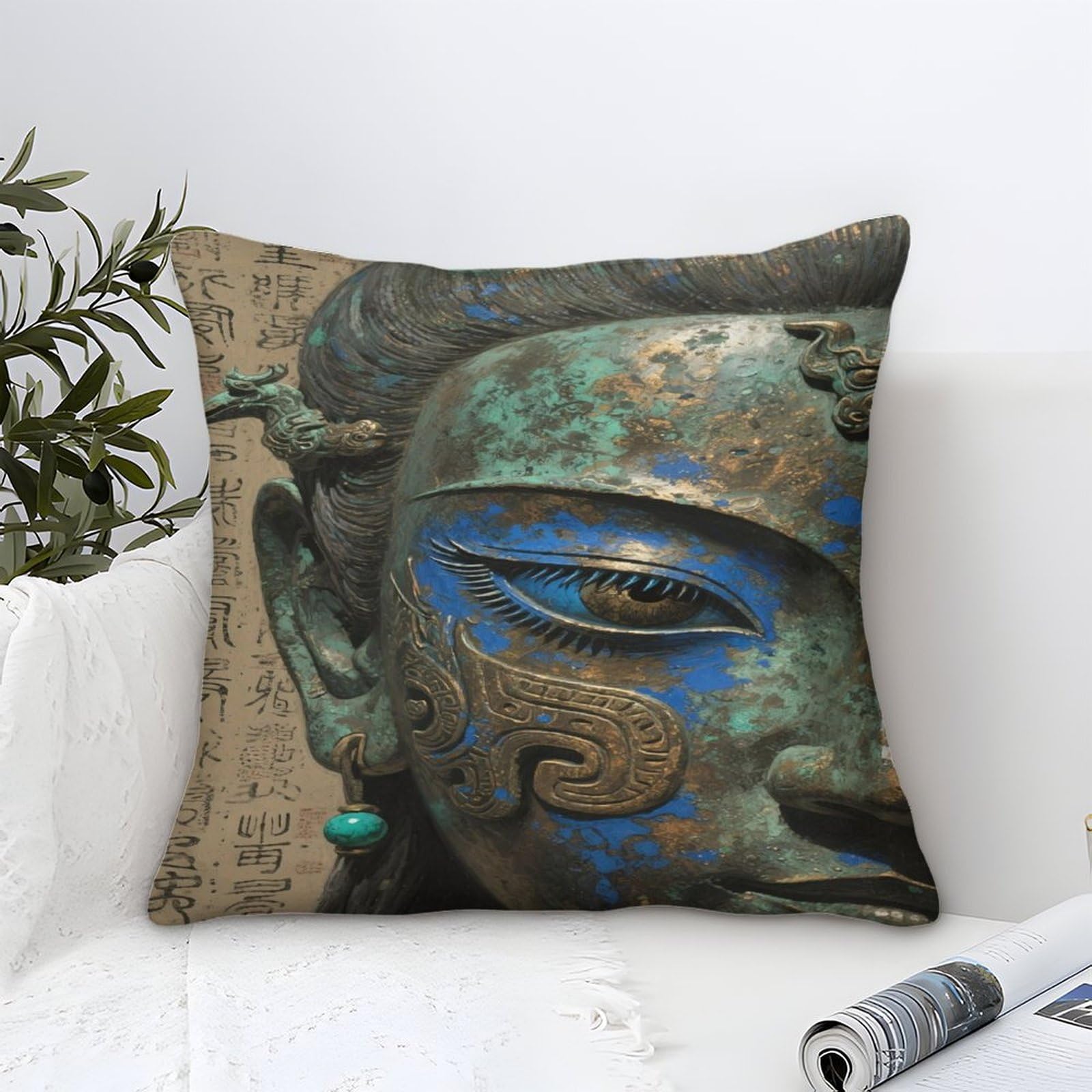 Xiaopangxy Buddha Statue-3 Modern Decorative Pillow Covers, Buddha Statue Close-Up Throw Pillow Covers 40X40cm Sakyamuni Square Pillowcase, Cushion Case For Couch Sofa Bed Car Patio