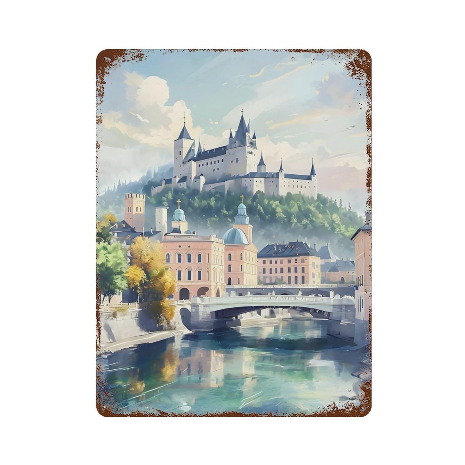 xiaoxiaoshen Vintage Landmark Alzburg Wall Decor Art Metal Tin Poster Modern Home Decor Art Home Bar Shop Decorations Vintage Sign 40x30cm