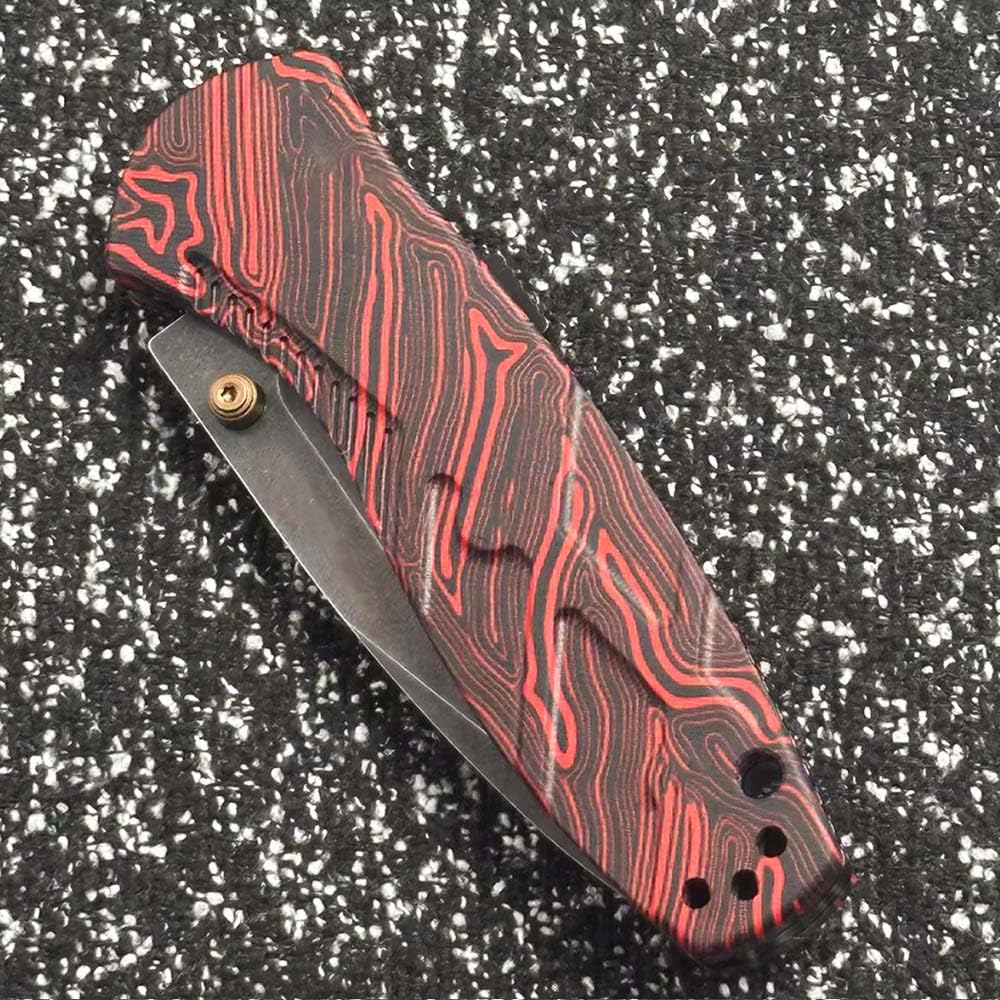 Klappmesser 6.9" Sehr Scharfes Taschenmesser aus stahl s90v, Rot Muster g10, Praktisch Rutschfest, Outdoor Edc Messer Survival Jagdmesser, Axis lock messer, Klein einhand messer tanto mit knopfdruck