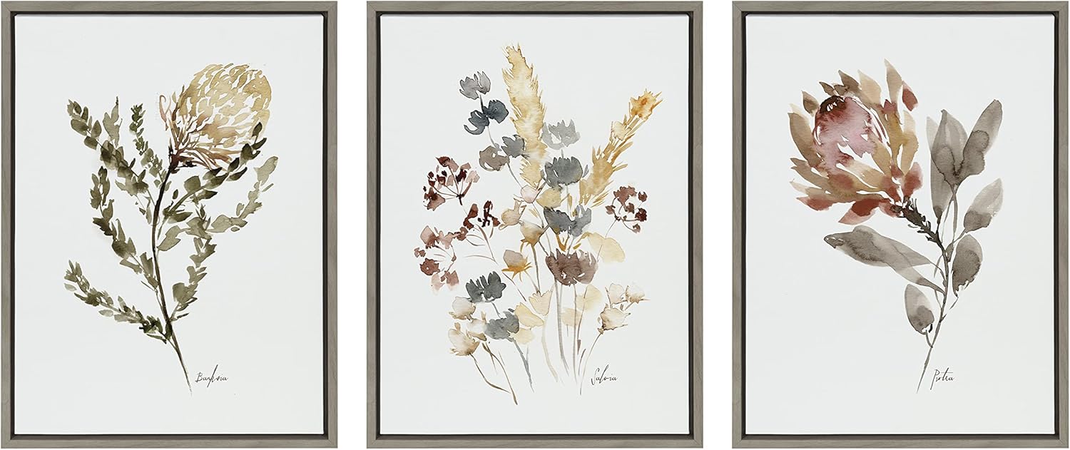 Wild Floral Trio Framed Canvas Art Set