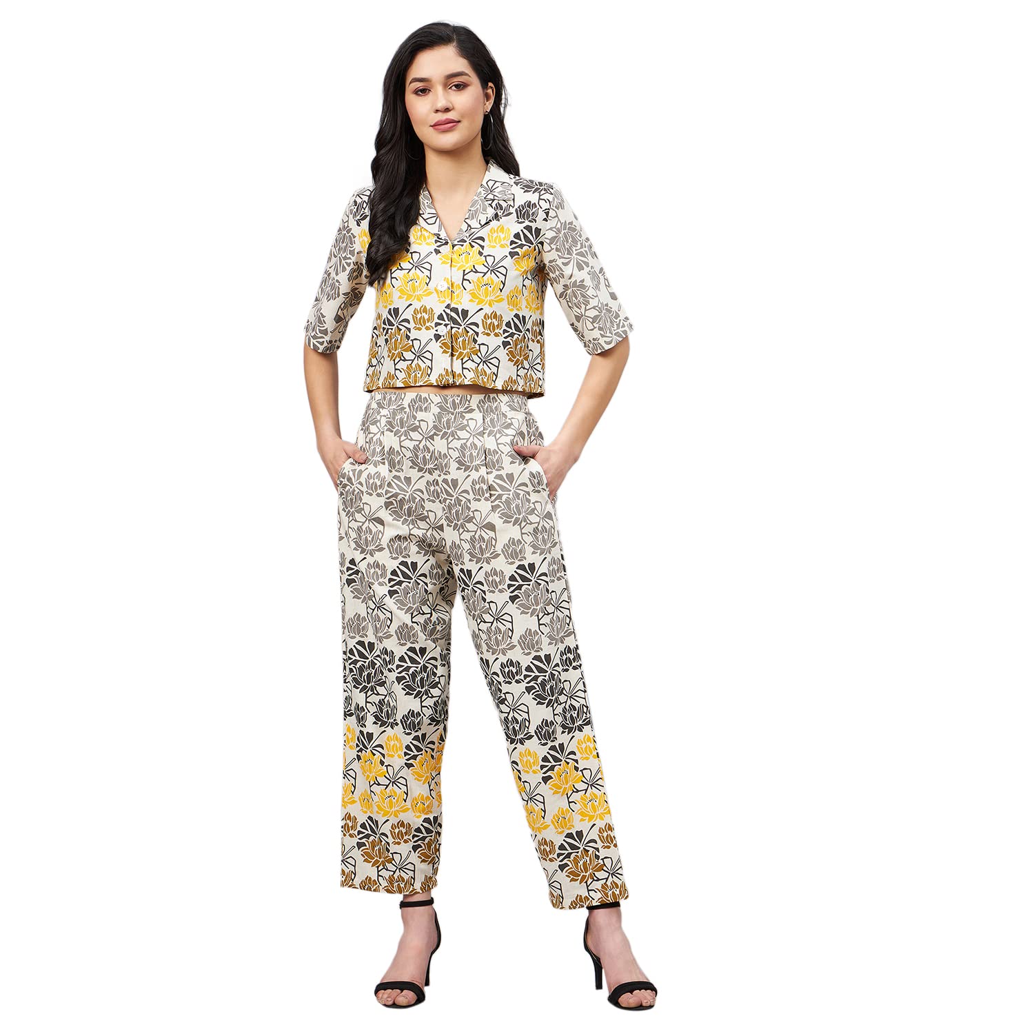 Women Beige Floral Print Set With Scrunchies-image-21