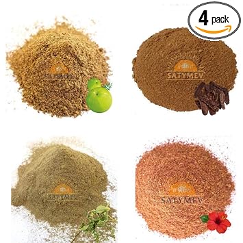SriSatymev  Amla Bhringraj Shikakai Hibiscus Powder -Natural Dry Herb for Hair Problem, 200gX4