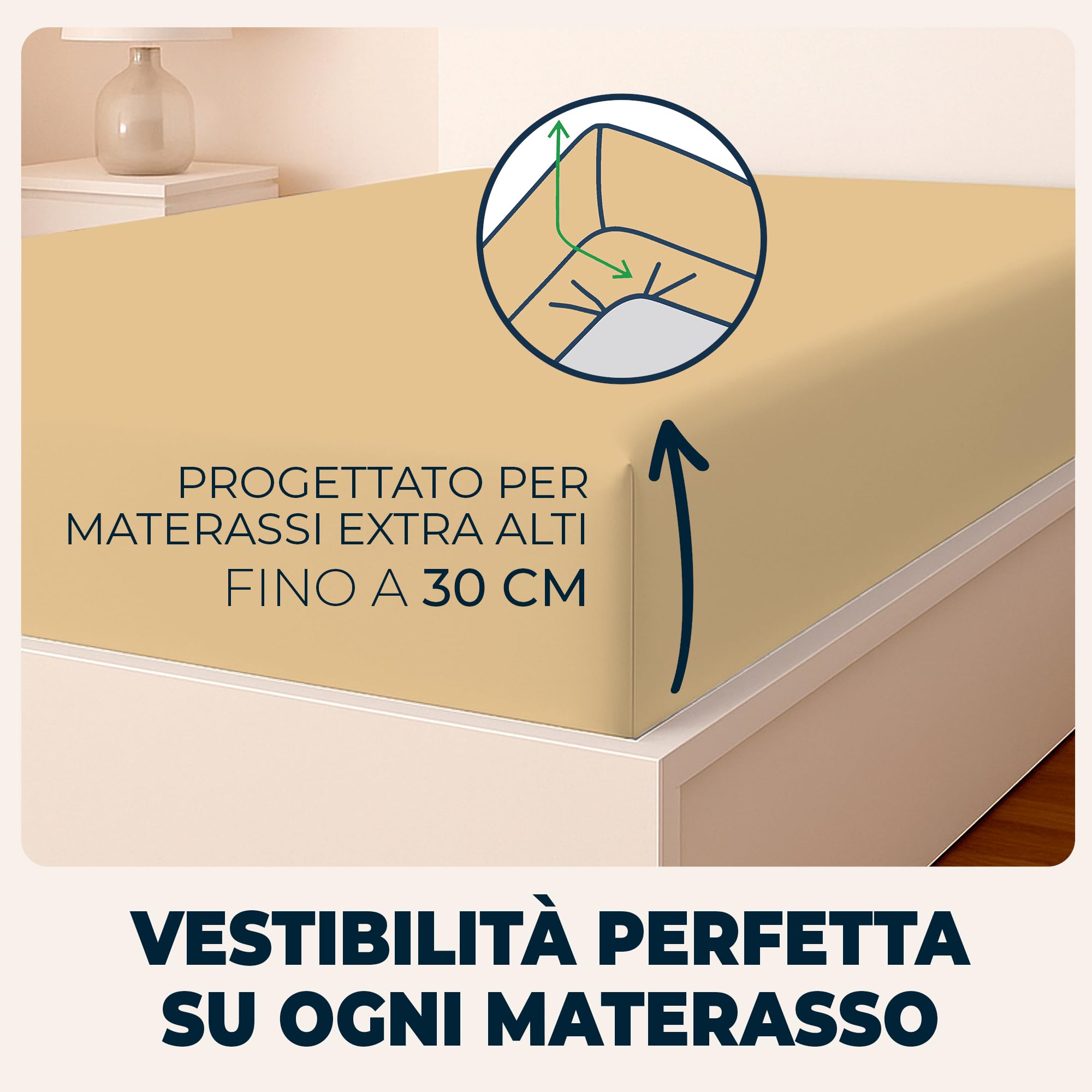 Lenzuola con Angoli 140x190 cm Beige in Microfibra per Letto a Una Piazza e Mezza con Materasso fino a 30cm Tessuto Anti-Acaro e Ipoallergenico di Alta Qualità Lavabile in Lavatrice