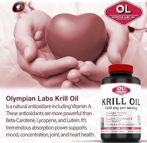 Miniatura 2 de Olympian Labs Aceite de krill antártico, cápsulas de 1000 mg con astaxantina, omega-3, EPA, DHA, inmune, apoyo articular y cerebral, 60 cápsulas