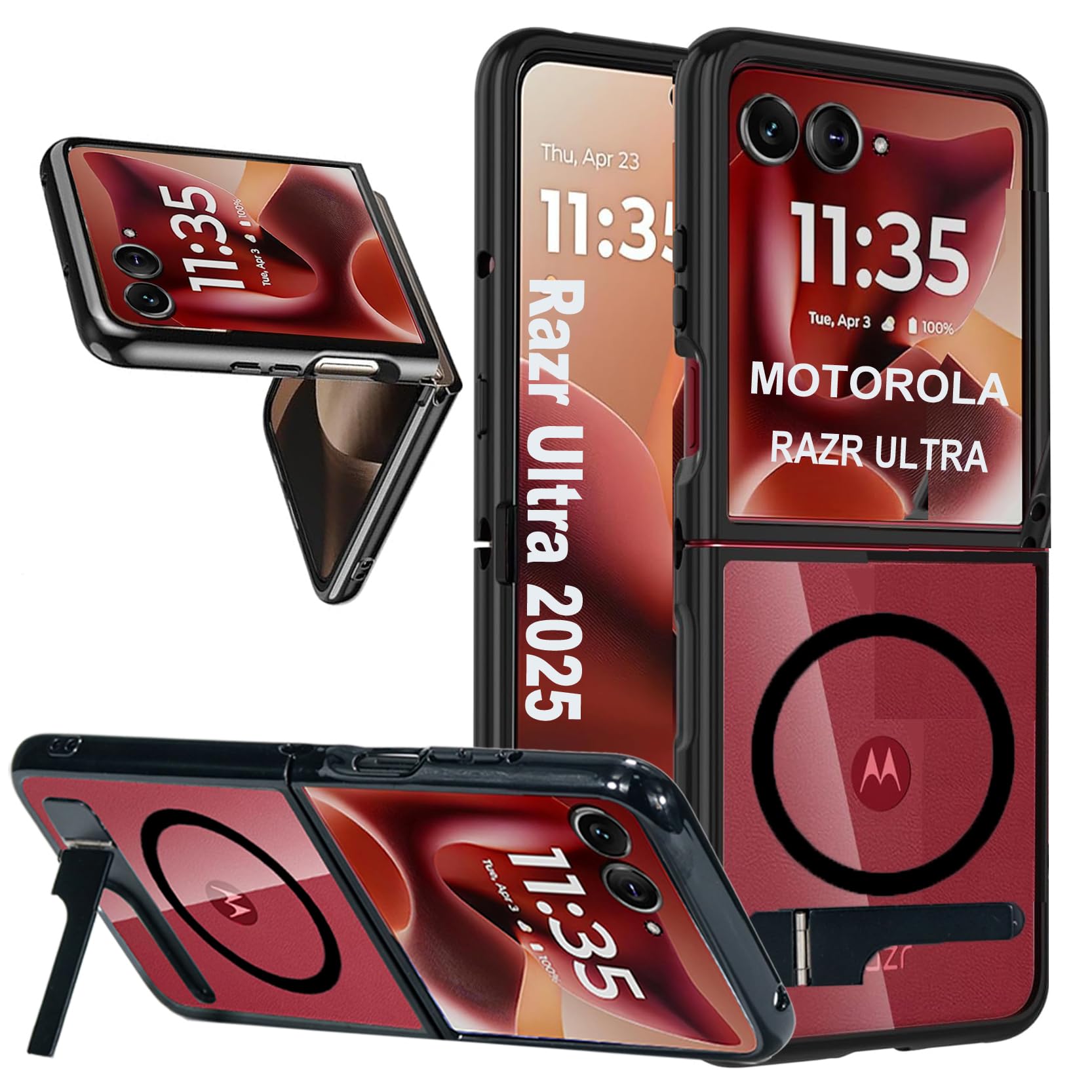 condgood for Motorola Razr Ultra 2025 Case Compatible with Magsafe, Built-in 3-Ways Metal Kickstand & Strong Magnetic Ring, PC Back & TPU Bumper Protection Phone Cover Moto Razr Ultra 2025 (Black)