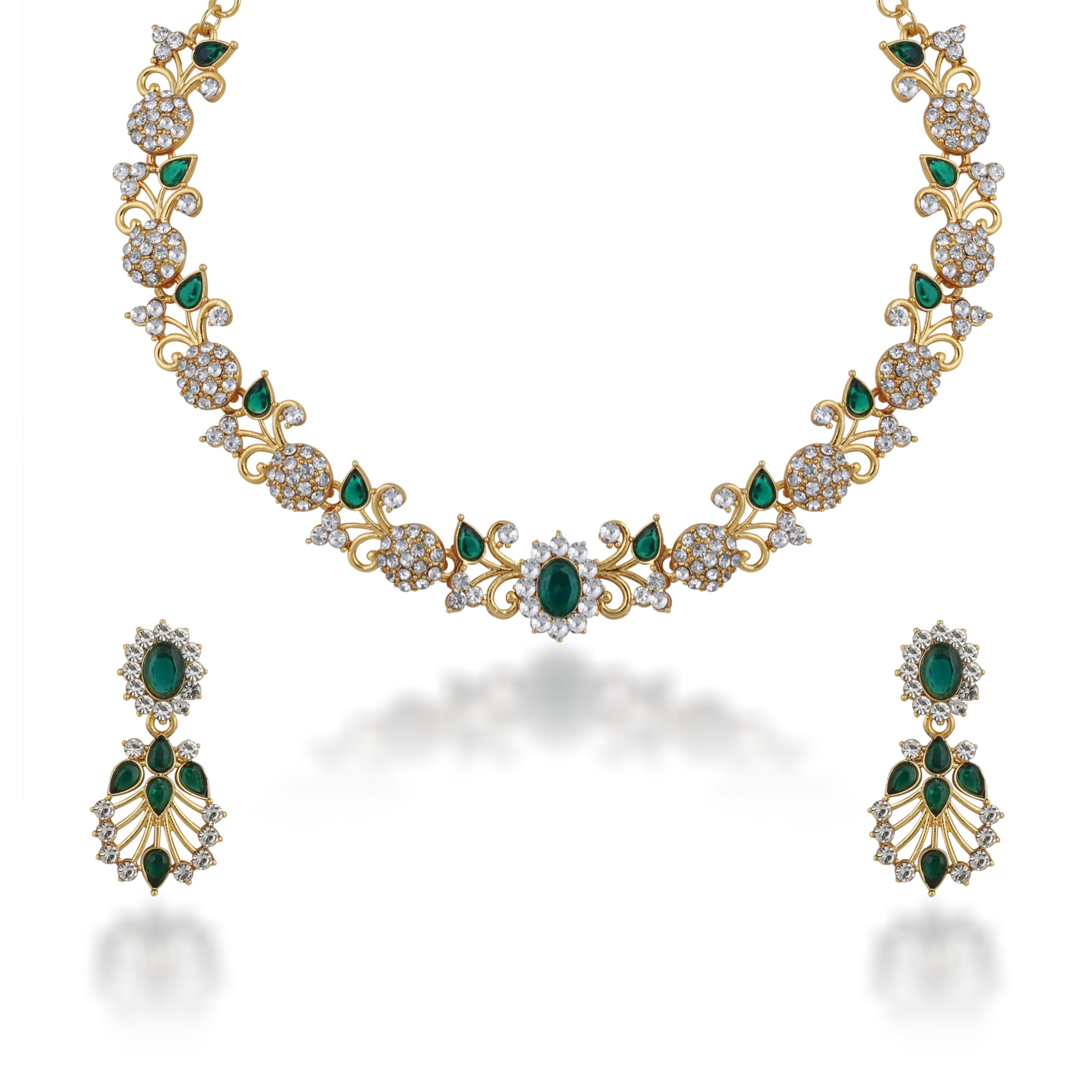 Floral pattern Jewellery set in Kundan and Immitation Diamonds in Silver-Pink, Gold-Green and Gold-Maroon colors-image-39