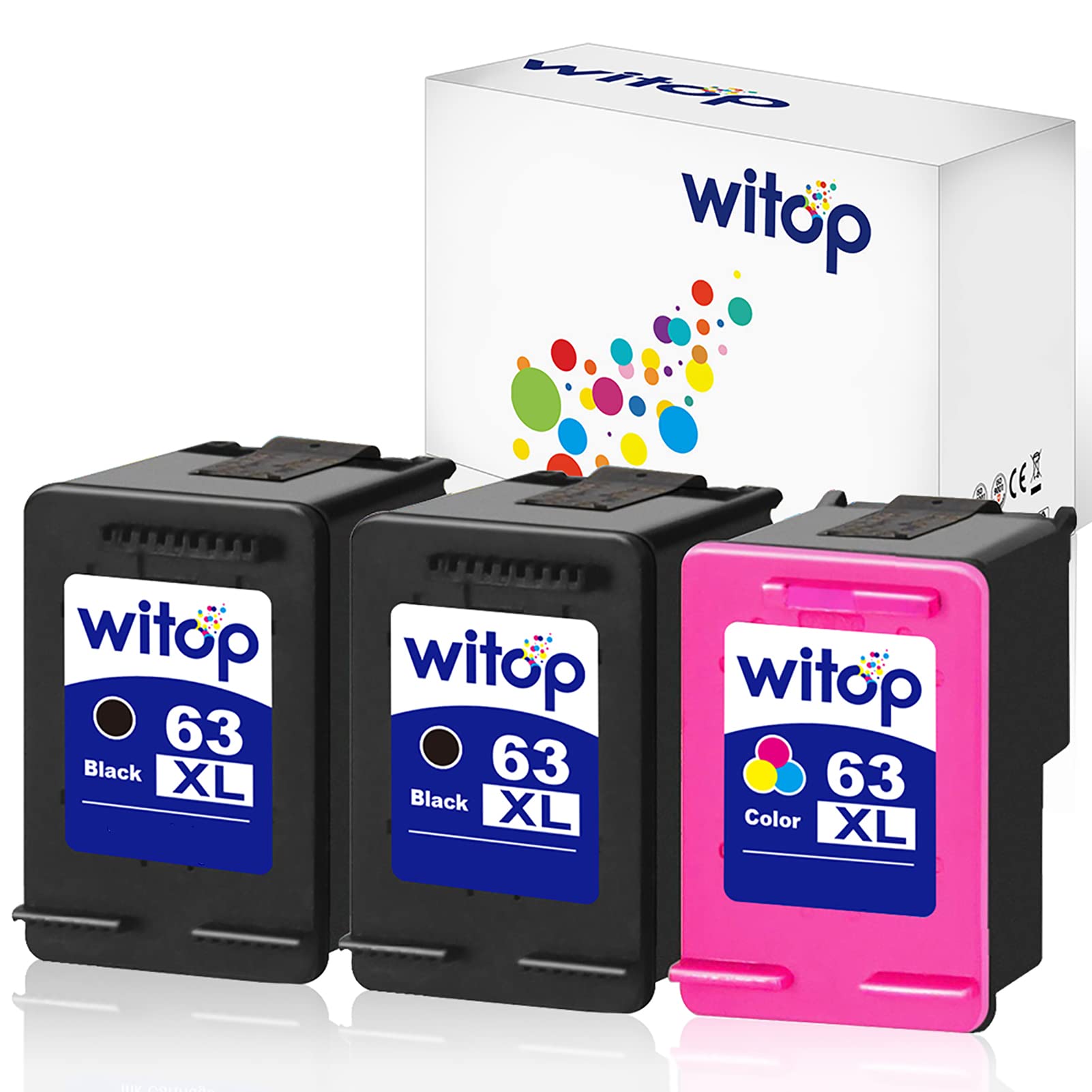 Witop Remanufactured Ink Cartridge Replacement for HP 63XL 63 XL High Yield Compatible with Envy 4520 4512 4516 Officeje 3830 3833 4655 Deskjet 1112 2130 3630 3633 3634 Printer (2B1C)