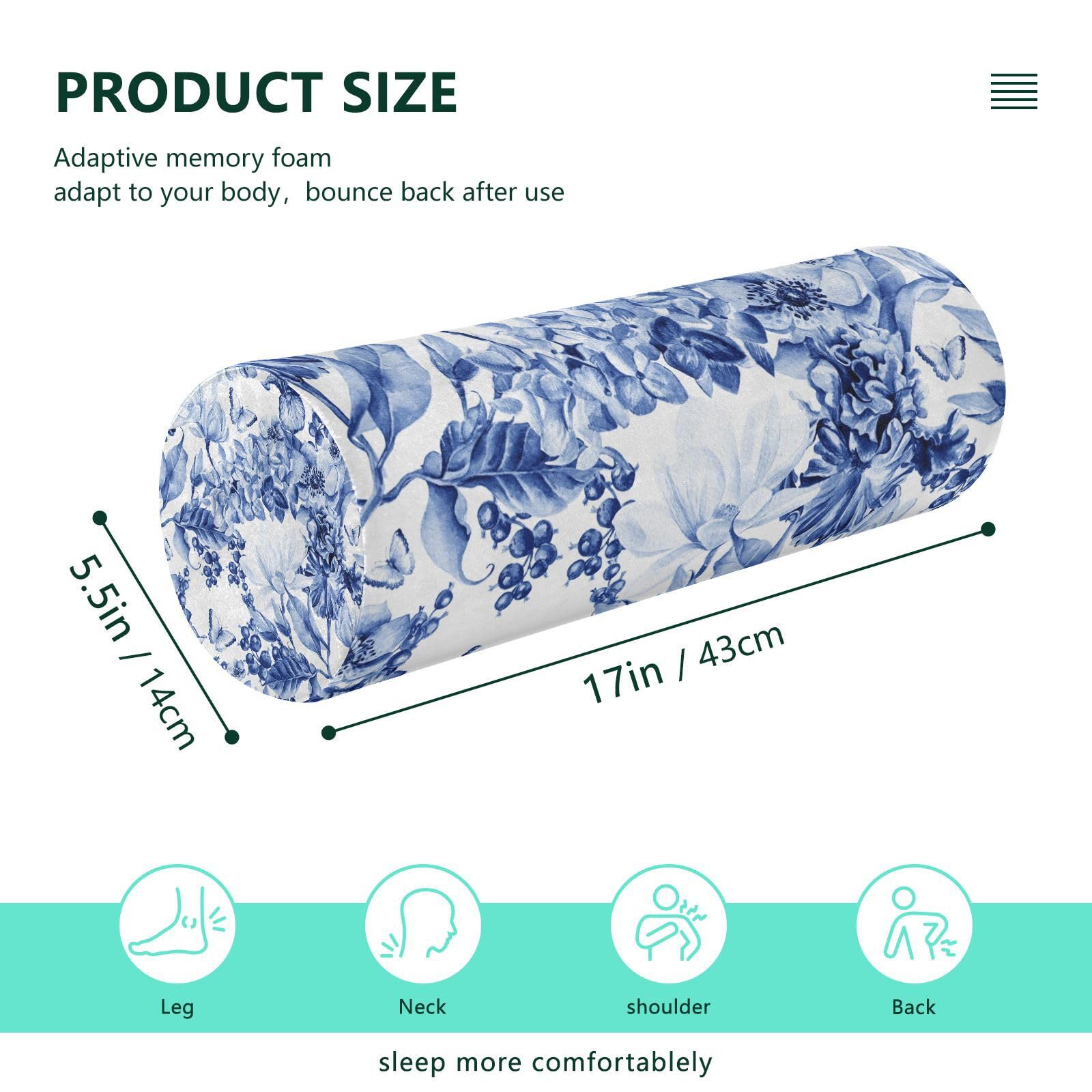 QwThum Neck Roll Pillow Bolster Pillow Round Health Memory Foam Pillow Long Round Cervical Roll Cylinder Bolster Body Pillow with Removable Washable Cover Bolster Pillow for Bed Legs Back Yoga