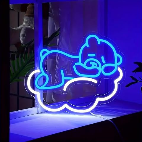 Cute Blue Bear LED Neon Sign for Wall Decor, Anime Wall Decoration, Bright Cute Bear Wall Decor Gift for kids bedroom, party decoration, Kids' Room, Girls Room, Bedroom Game Room Bar