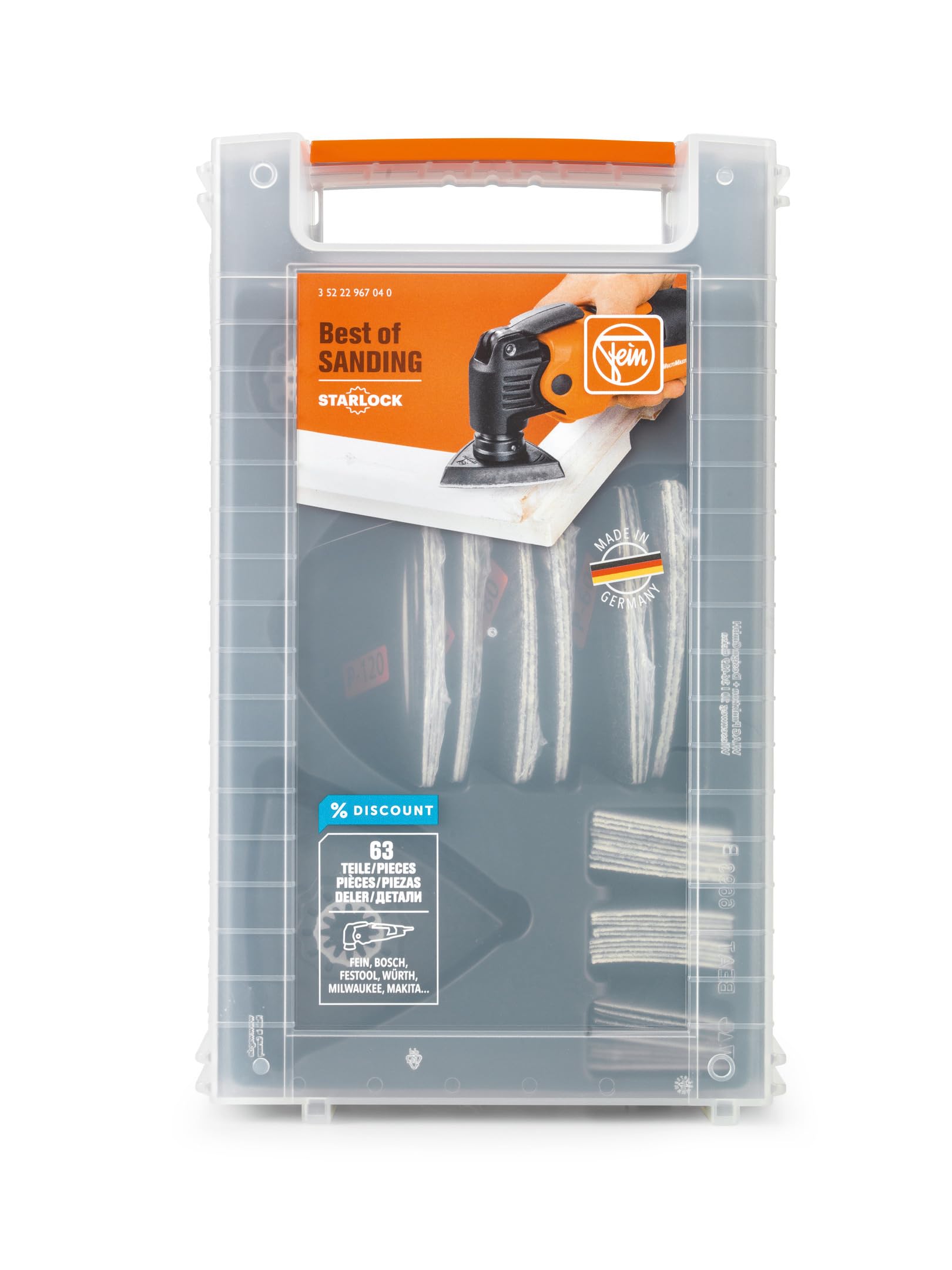 Fein Best of Starlock Sanding (63 teiliges Zubehör-Set für Multitools, Aufnahme Starlock, 2 Schleifplatten, 1 Schleiffinger, Schleifblätter K 60, 80, 120) 35222967040