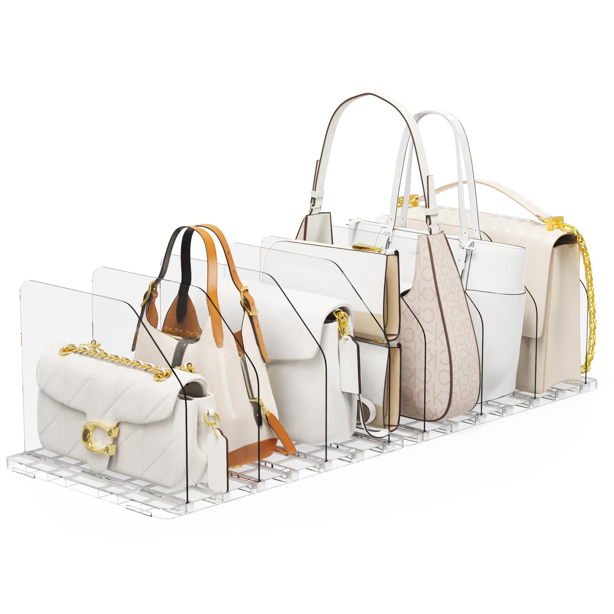 Lot de 2 étagères de rangement pour sac à main transparentes avec séparateurs réglables en plastique
