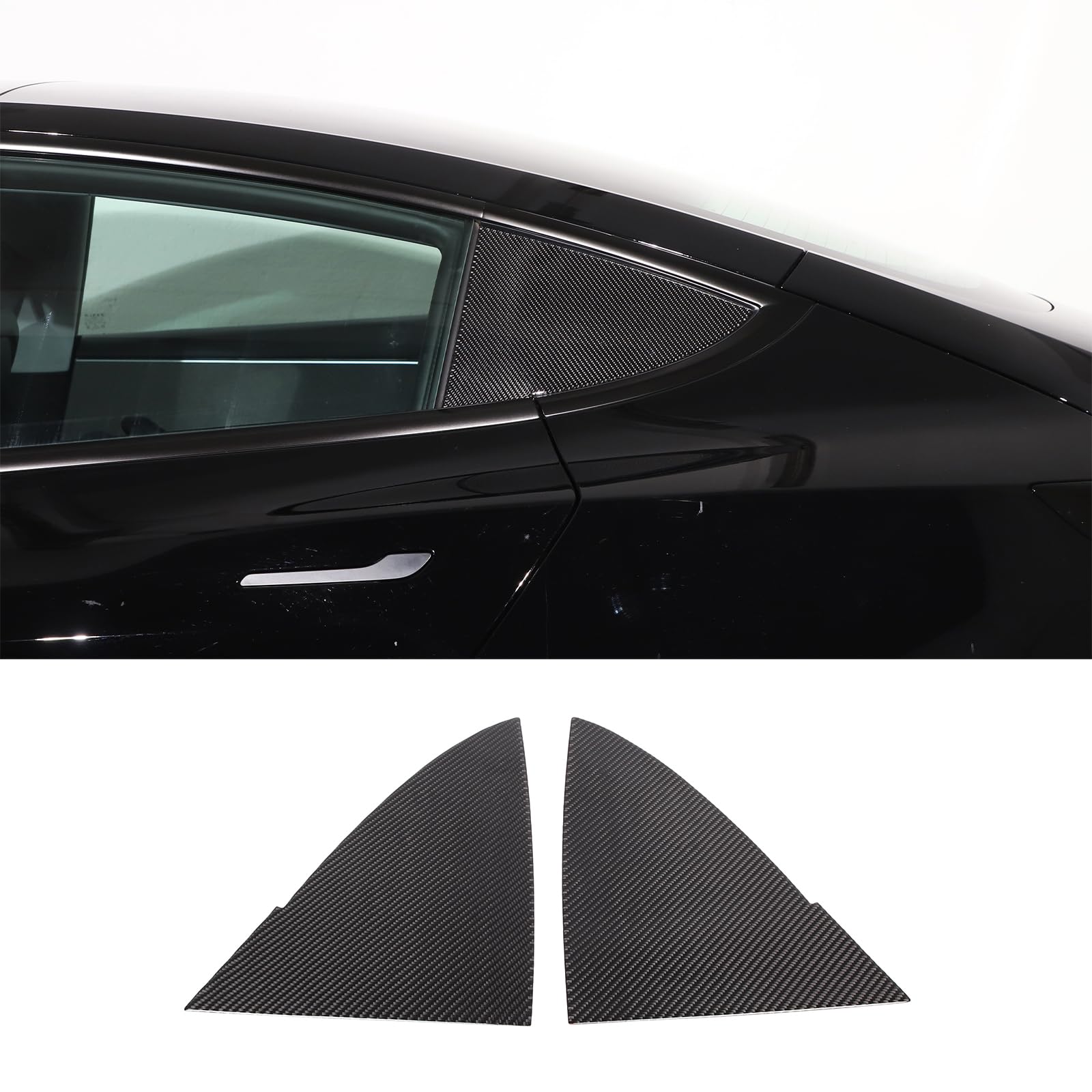 Rear Side Window Cover Trim Sticker Compatible with Tesla Model 3 Highlander 2023-2024, Rear Quarter Side Window Film, Rear Triangular Window Sticker, Carbon Fiber1